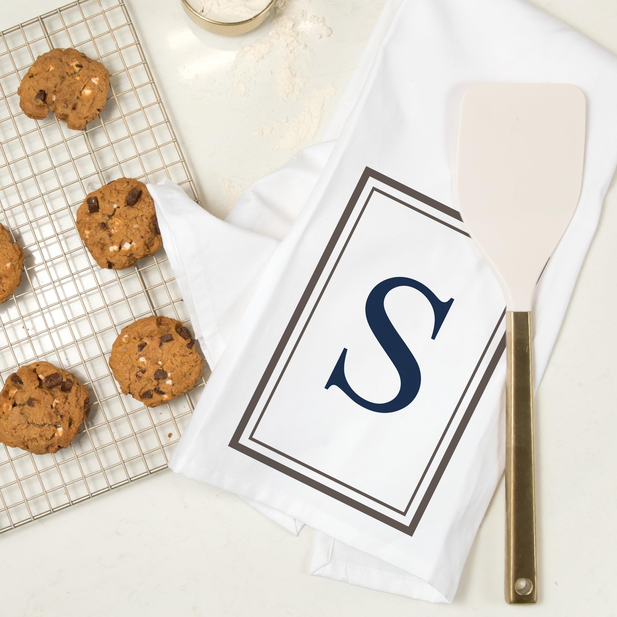 Lantern Press Monogram Cotton Tea Towel - Gray & Blue Decorative Hand Towel for Kitchen & Home | Perfect for Drying Dishes, Gift Giving & Farmhouse Decor