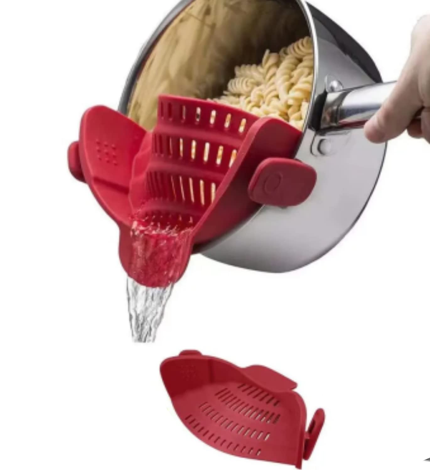Snap Strainer Silicone Food Strainer - Heat Resistant Clip-On Colander for Pasta & Spaghetti | Universal Fit for All Pots & Bowls | Hands-Free Kitchen Drainer (Red) | Perfect for Cooking, Draining, and Meal Prep