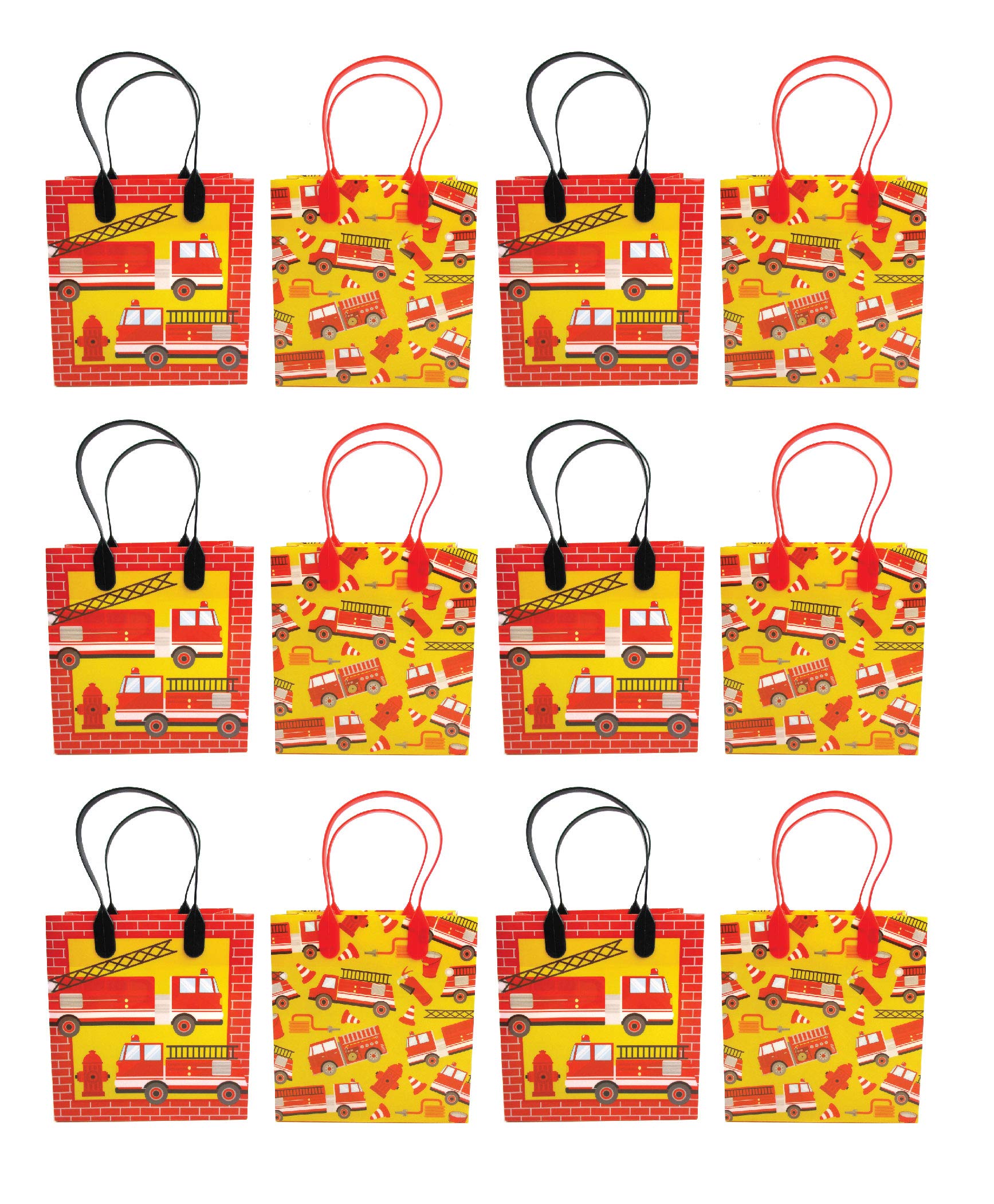 Fire Truck Themed Party Favor Bags with Handles - 12 Pack Firefighter Goodie Bags for Kids Birthday, Baby Shower & Classroom Treats | Perfect for Candy, Toys & Party Favors