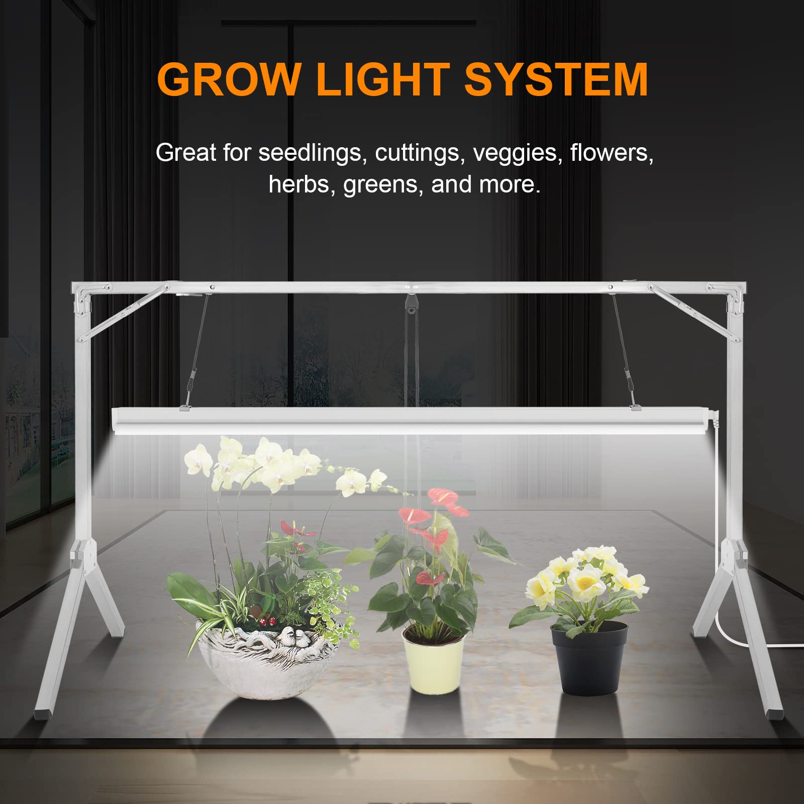 iPower 4FT T5 Fluorescent Grow Light System with Adjustable Stand - 54W Hydroponic Plant Light for Seed Starting, Indoor Gardening & Greenhouse Use - Energy Efficient Grow Lamp for Herbs, Vegetables & Flowers