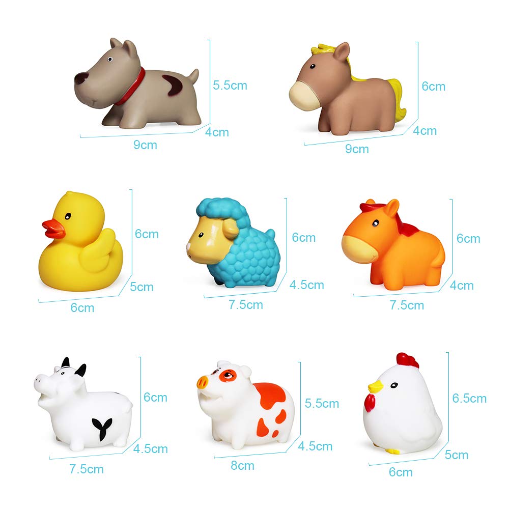 8PCS Farm Animal Bath Toys for Toddlers - Soft Floating Duck, Dog, Sheep, Hen & Pig Bathtub Learning Toys | Fun & Educational Bath Time Play for Babies