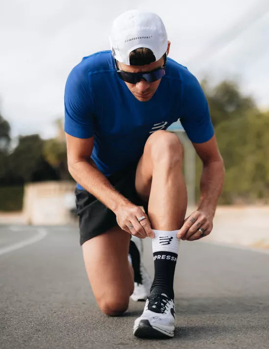 Compressport Unisex Mid Compression Socks v2.0 - Black & White - Running, Hiking & Travel Support Socks for Men & Women