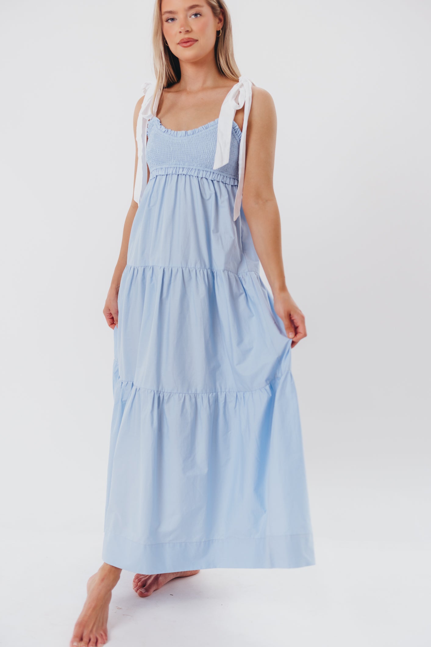Chambray & Ivory Amber Maxi Dress for Women - Elegant Long Flowy Summer Dress for Beach, Wedding, or Casual Outings