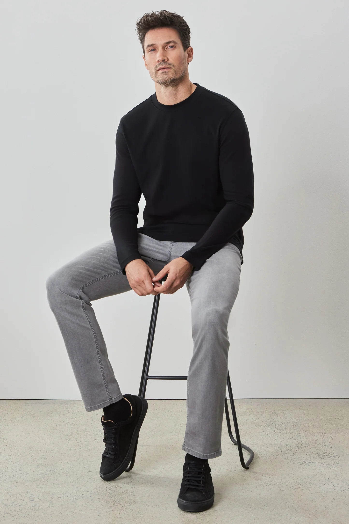 Robert Barakett Long Sleeve High Crew Neck T-Shirt for Men - Premium Cotton Casual Shirt for Work, Travel & Everyday Wear