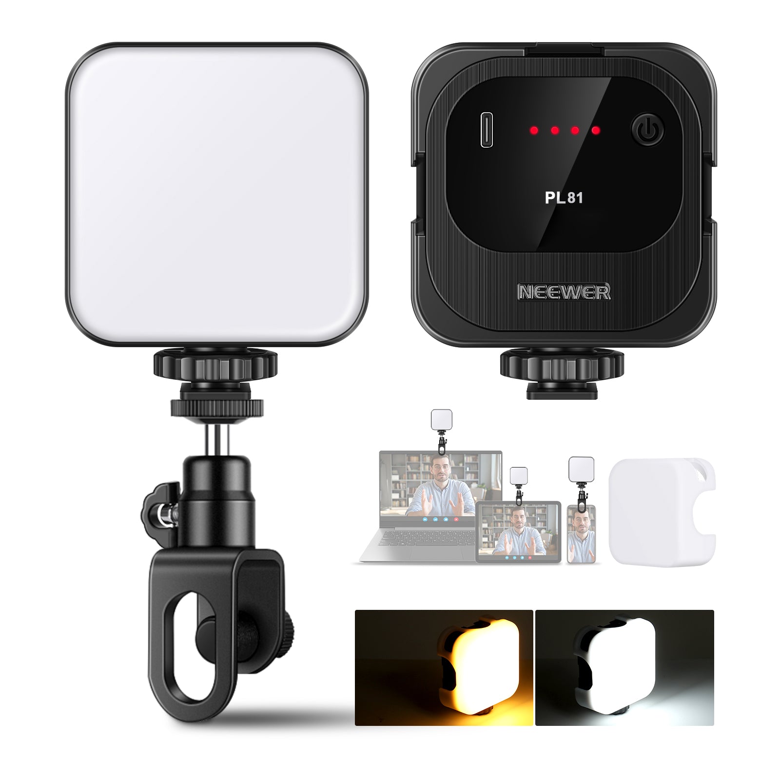 NEEWER PL81 Portable Clip-On LED Video Light with Dimmable Brightness for YouTube, TikTok, Vlogging, Photography & Live Streaming