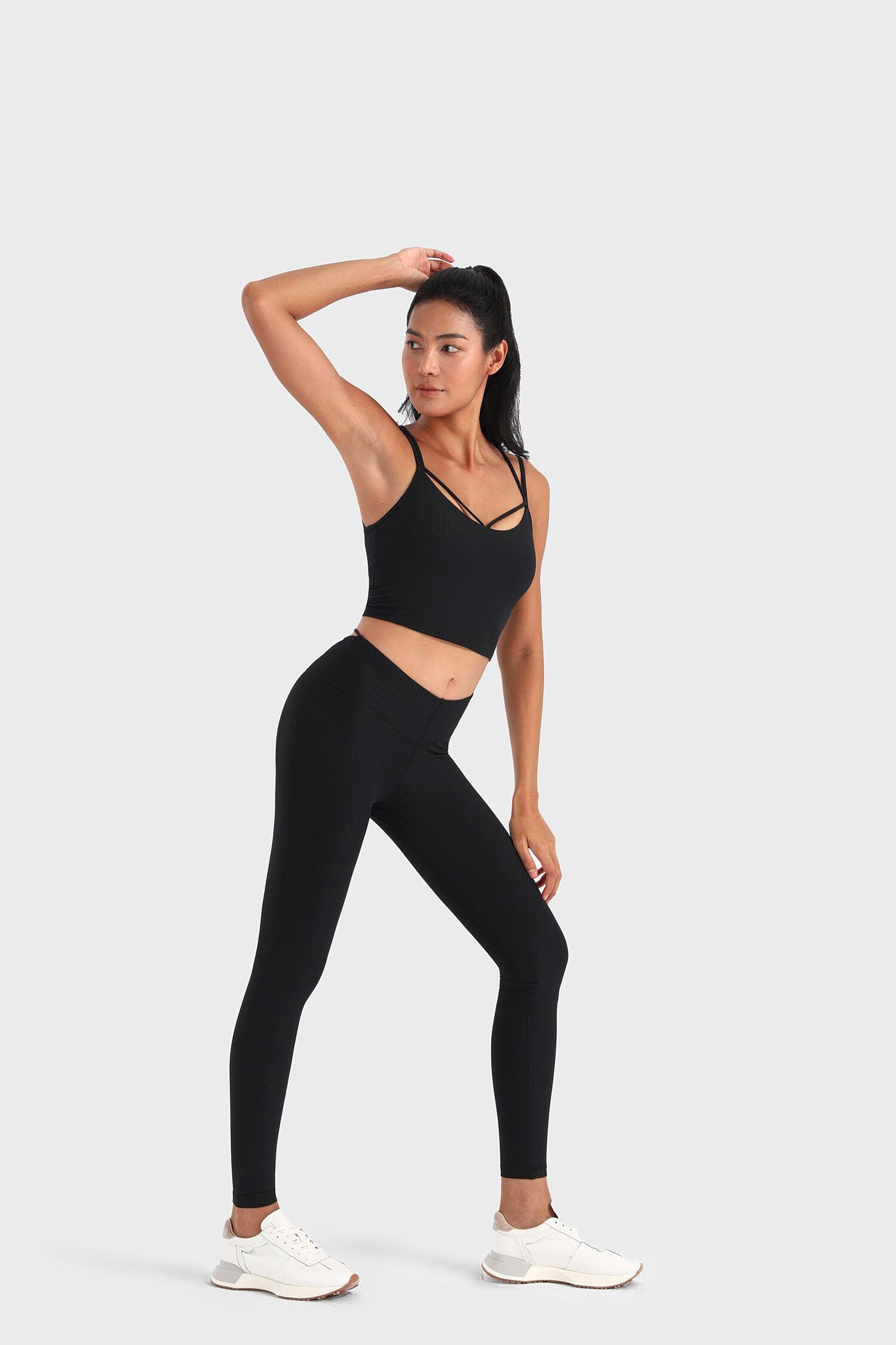 High Waist Spandex Ribbed Yoga Pants for Women - Stretchy Workout Leggings for Running, Gym & Lounge - DAW019