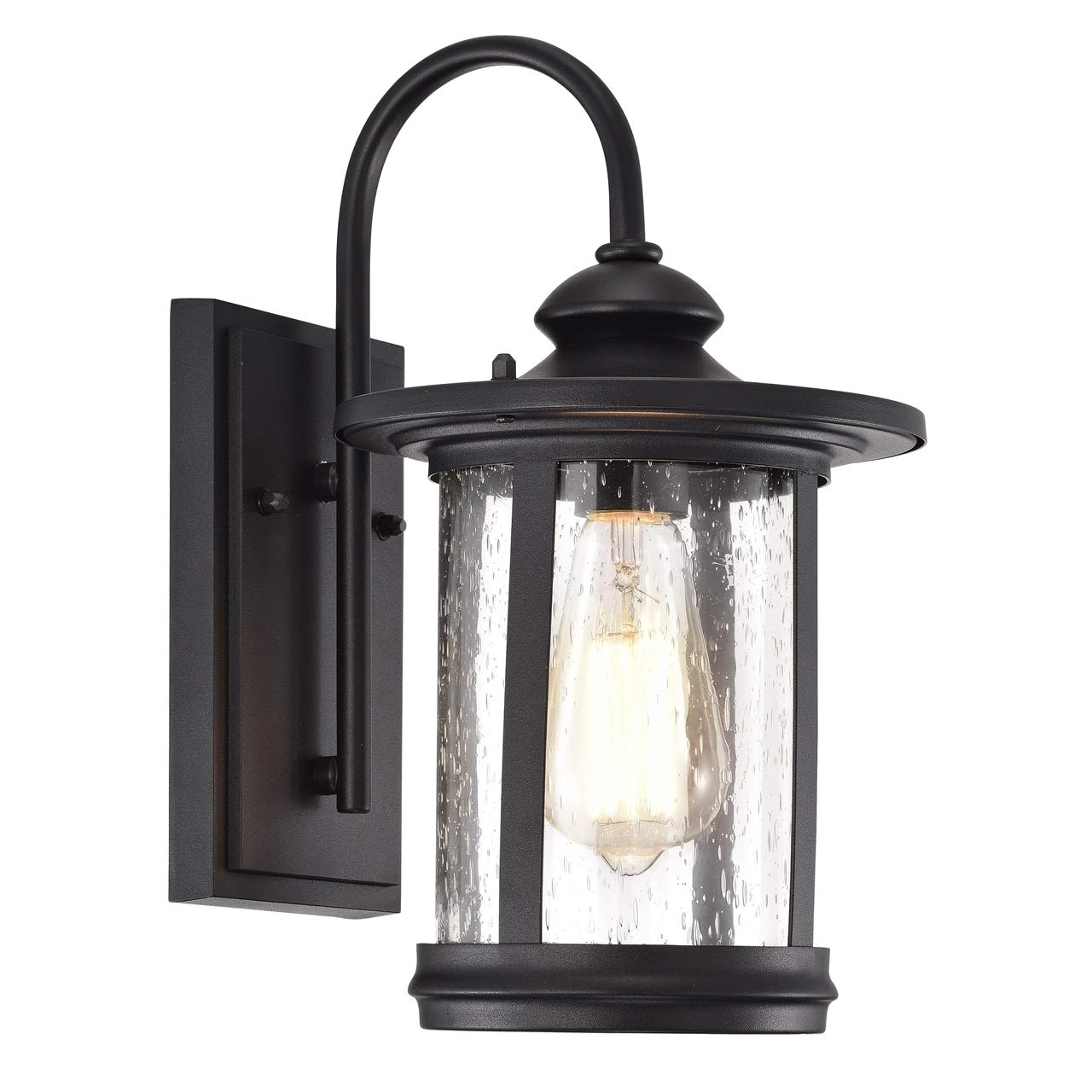 Textured Black Outdoor Wall Sconce - 1 Light Transitional Fixture, 12