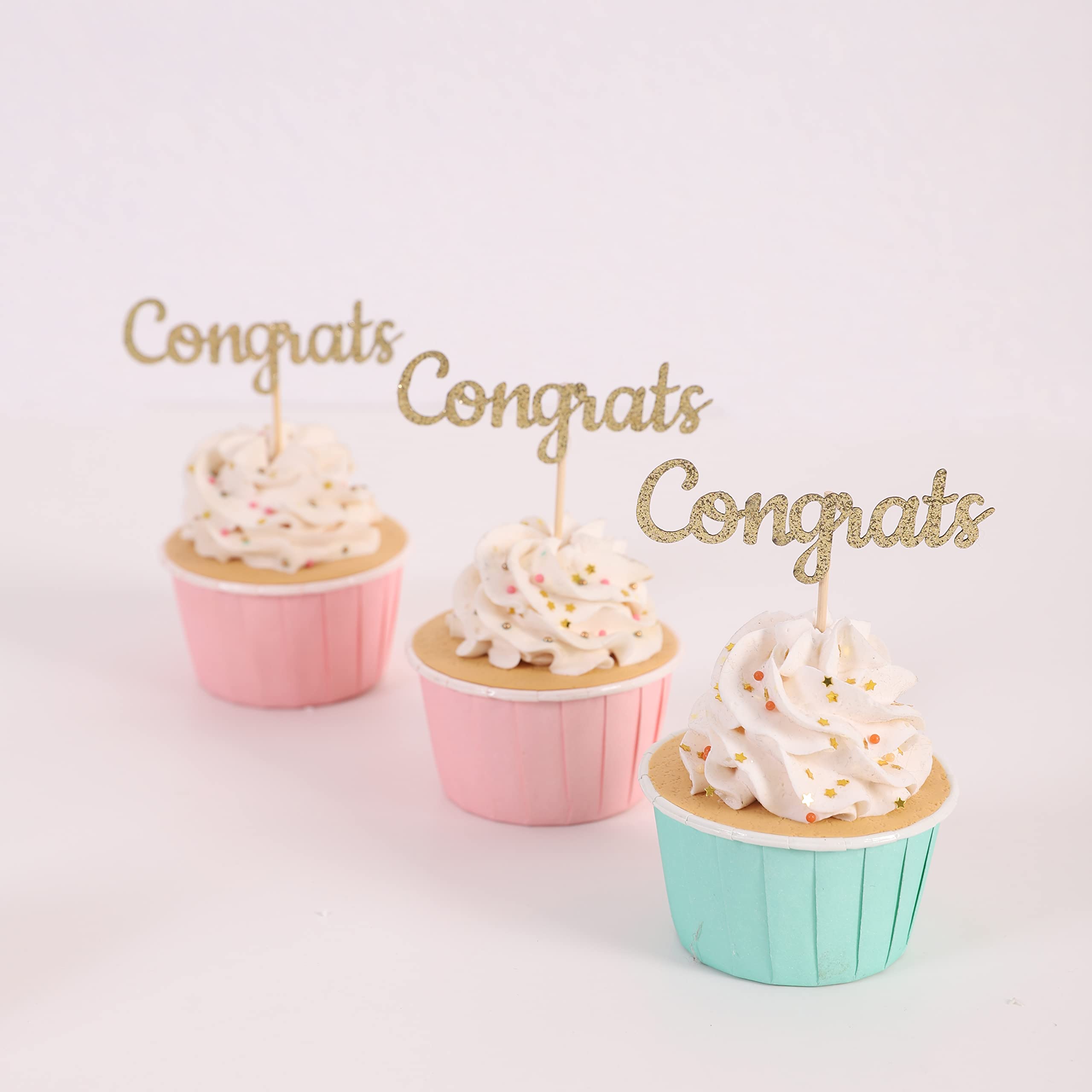 Graduation Cupcake Toppers - Glitter Congrats Food Picks for Graduation Party Decorations, Retirement Celebrations & 2022 Events - Perfect for Cake Decorating, Dessert Displays & Special Occasions