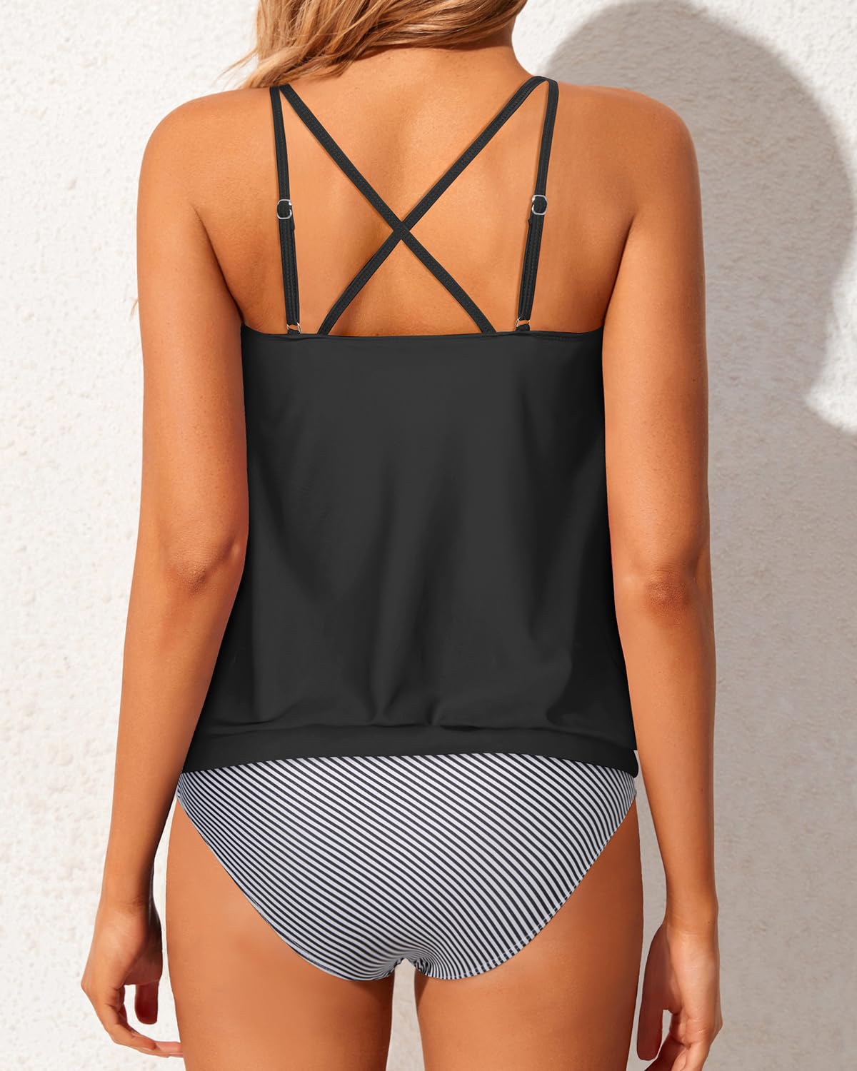 Yonique Women's 2-Piece Blouson Tankini Swimwear - Tummy Control Athletic Bathing Suit for Swimming, Beach & Pool Activities
