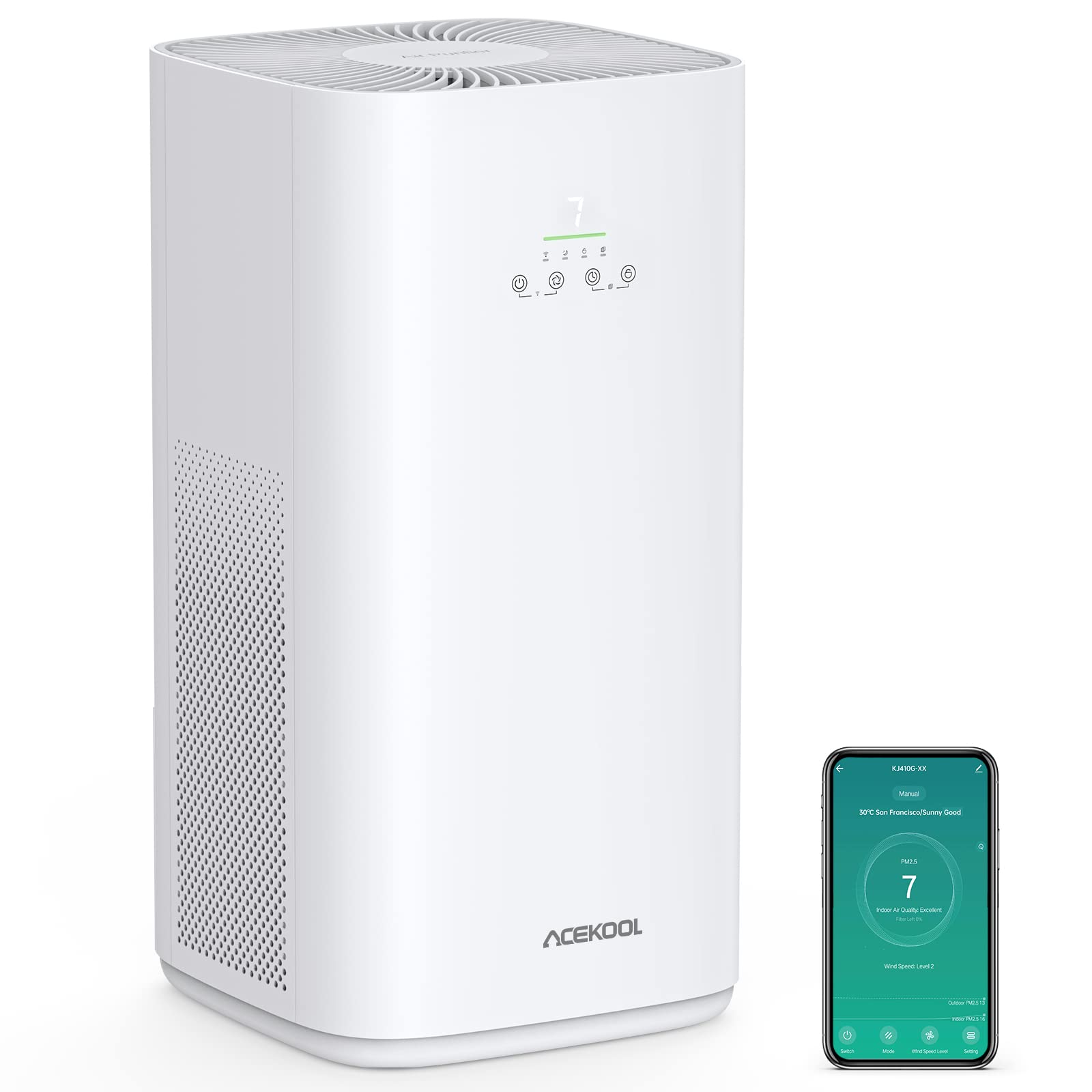 Acekool Smart WiFi Air Purifier for Home & Office - H13 HEPA Filter Covers 1615 sq.ft, Auto Mode, PM2.5 Sensor, Timer, Child Lock - Perfect for Bedrooms, Living Rooms & Large Spaces with Allergies or Pets