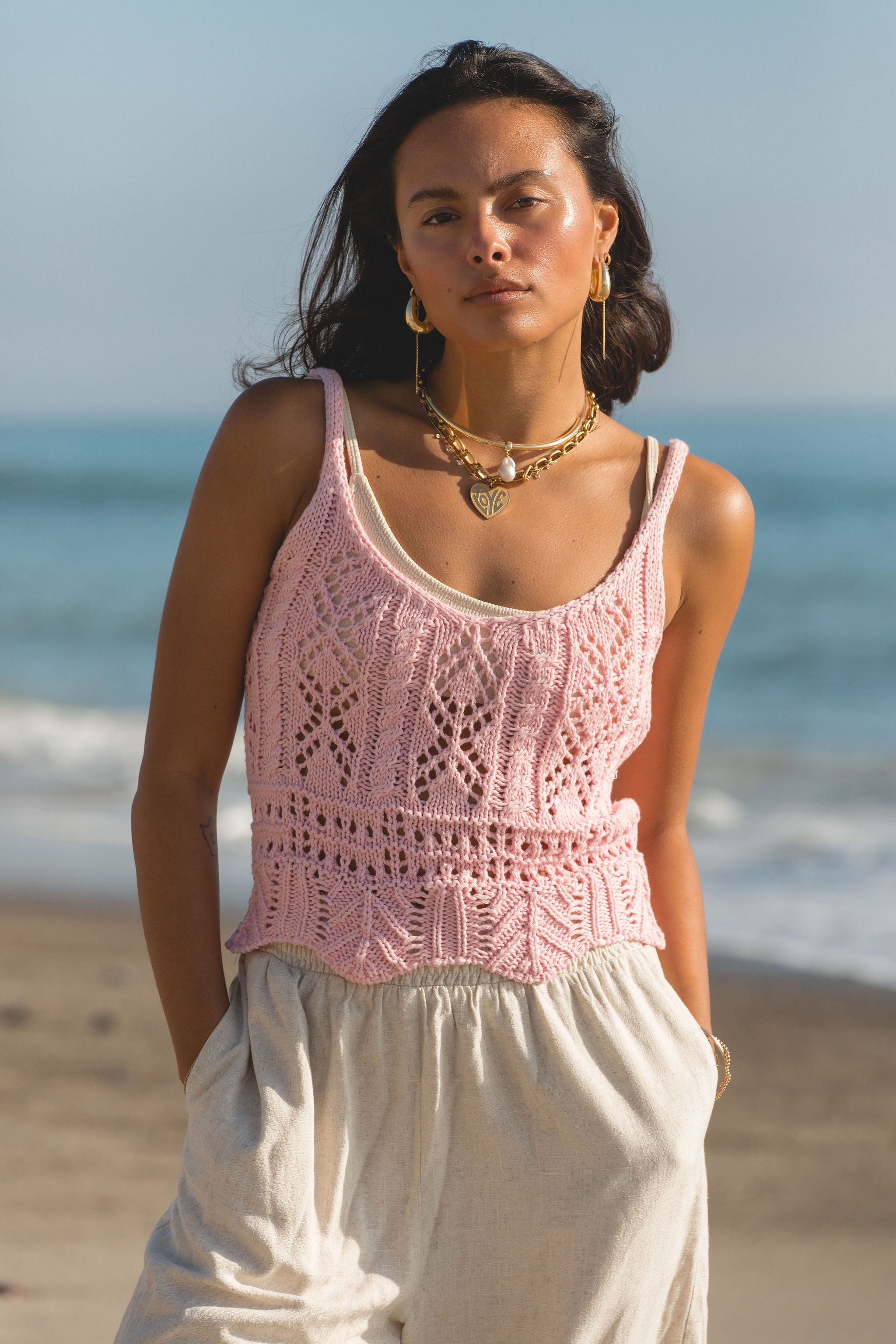 Stylish Tropical Crochet Knit Tank Top for Women - Breathable Summer Beachwear & Boho Fashion Outfit