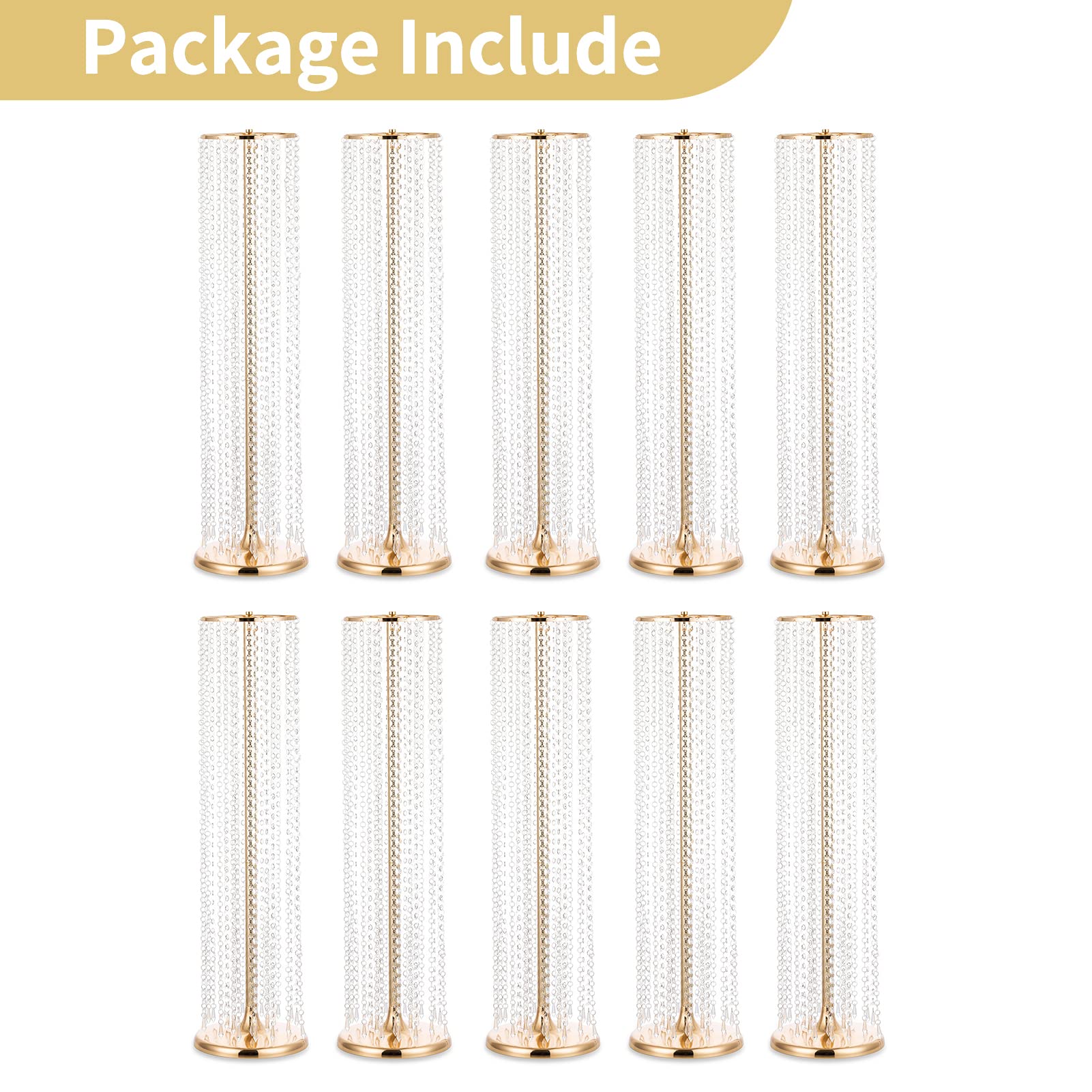 10 Pcs 35.4in Tall Crystal Gold Wedding Vases - Elegant Metal Flower Stand Centerpieces for Party Table Decorations, Bulk Wedding Decor, Table Chandeliers | Perfect for Wedding Receptions, Bridal Showers & Banquet Hall Decor