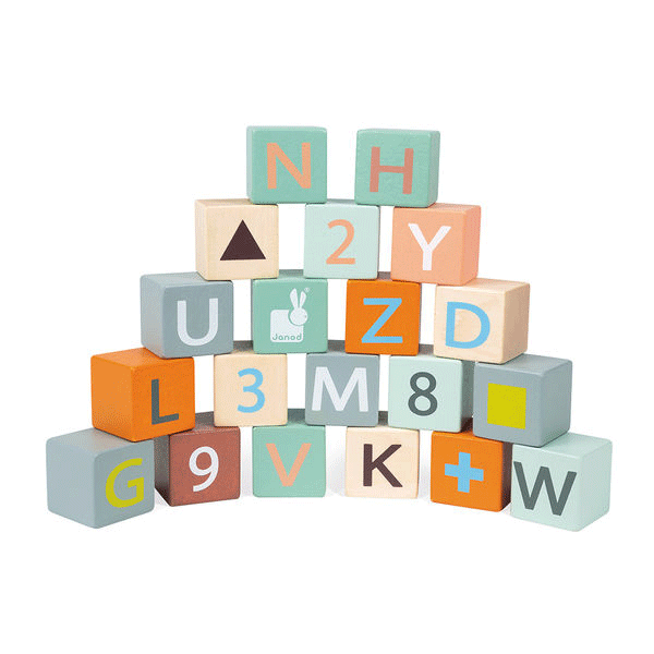 Janod Sweet Cocoon Cart with ABC Blocks - Wooden Toy Wagon for Toddlers, Kids Learning & Play - Perfect for Indoor & Outdoor Activities, Birthday Gifts