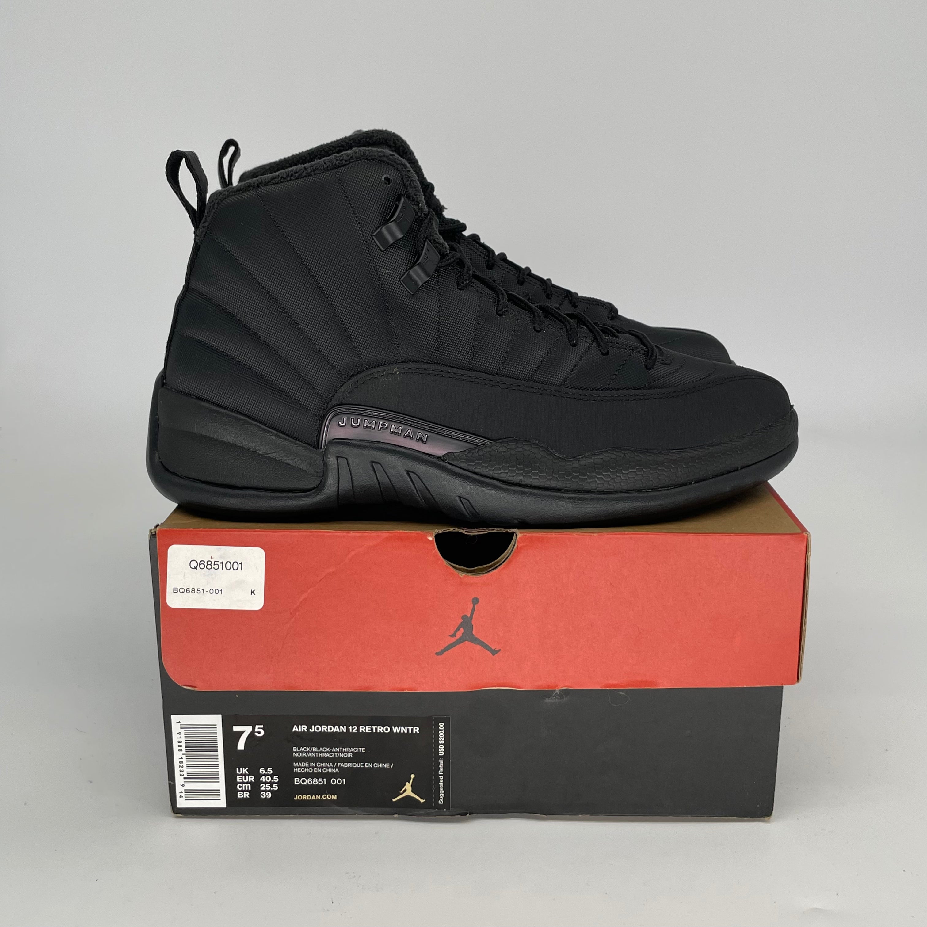 AIR JORDAN 12 Winter Black Basketball Shoes - Men's Size 7.5/Women's Size 9 (BQ6851-001) - Perfect for Streetwear & Winter Sports Fashion