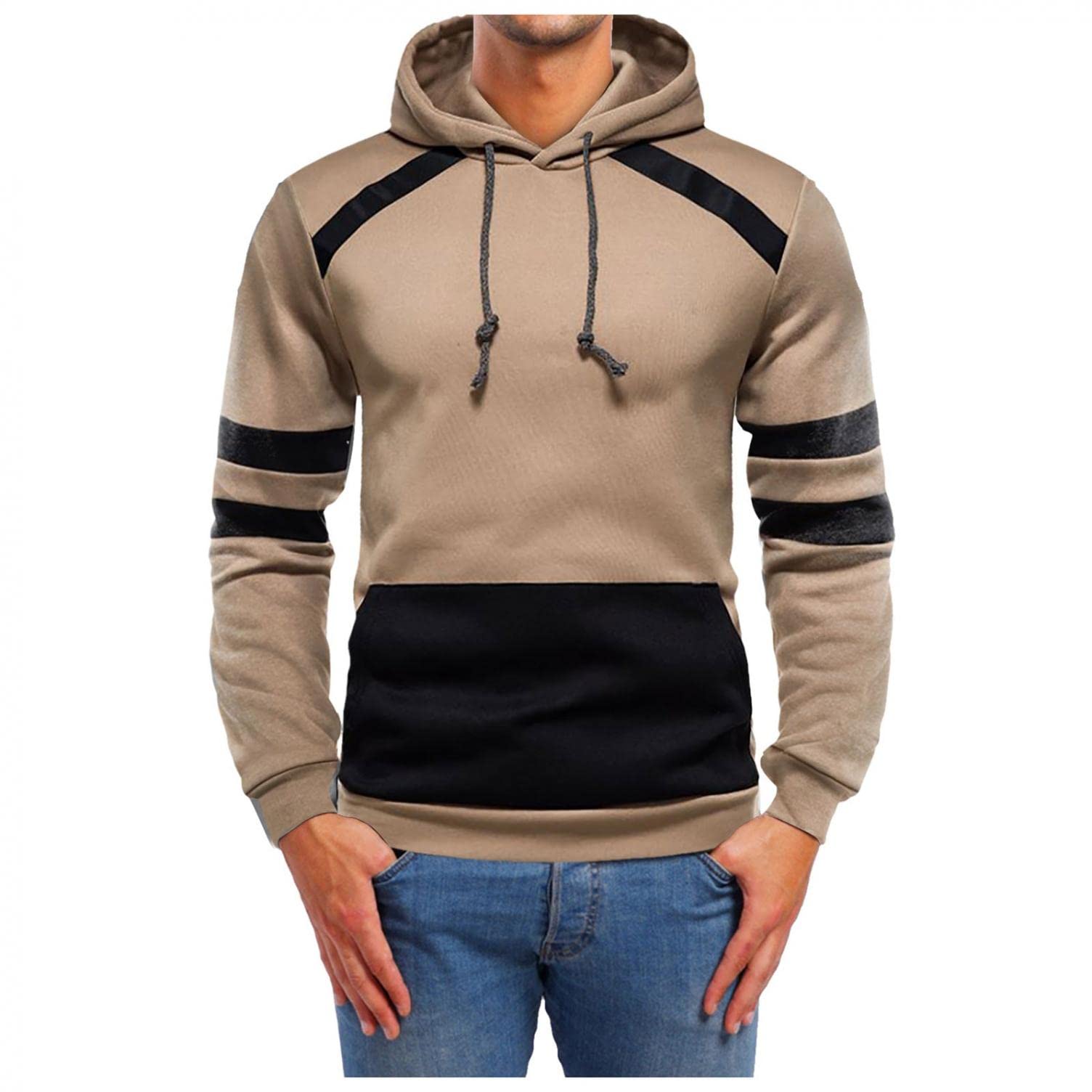 Men's Color Block Fleece Hoodie Pullover - Long Sleeve Sweatshirt with Pocket | Casual Wear, Street Style & Outdoor Activities