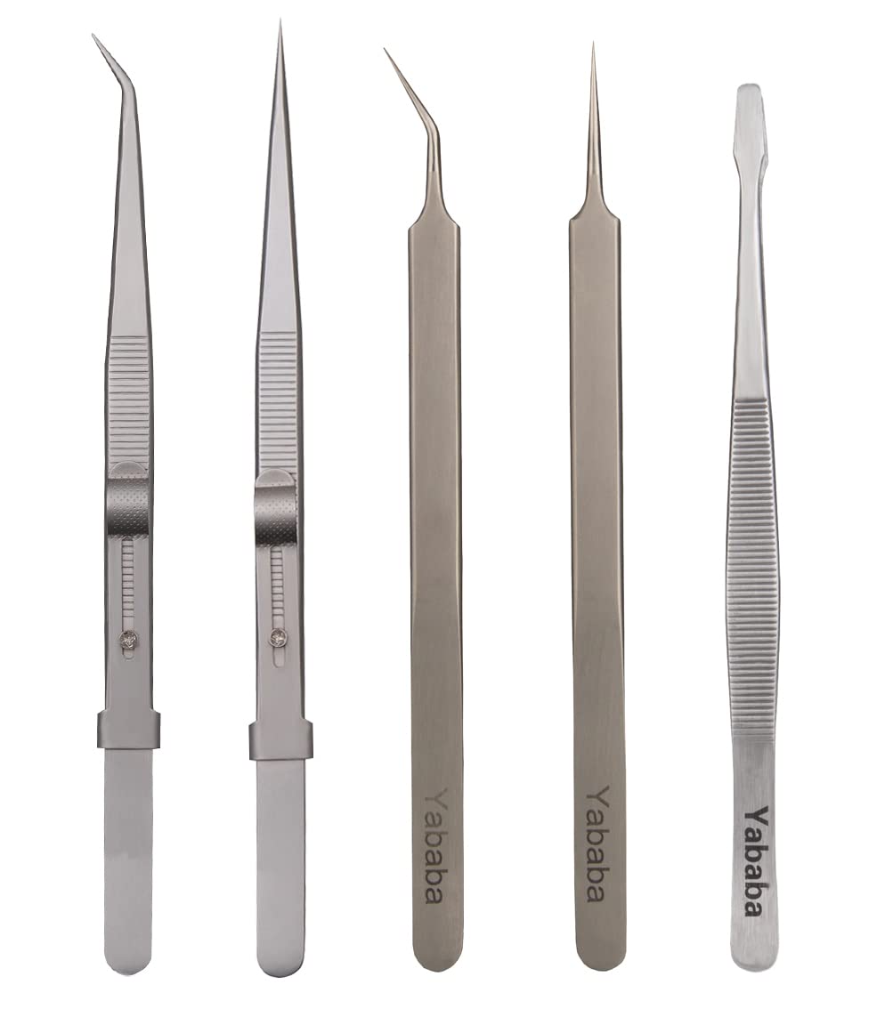 5-Piece Precision Stainless Steel Anti-Static Tweezers Set for Electronics Repair, Jewelry Making, Watch & Car Machine Maintenance - Ideal for Labs, Crafts & Soldering Projects