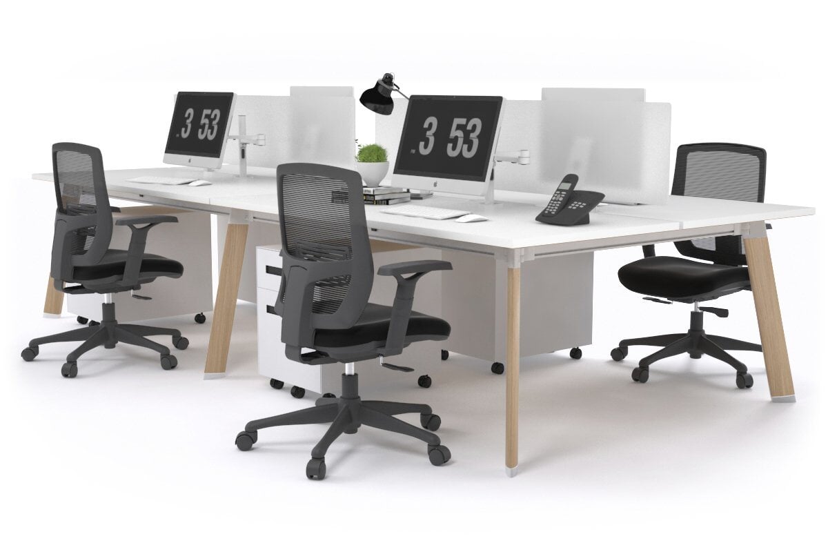 4-Person Workstation with Wood Imprint Frame - 1800L x 800W with Cable Management for Office & Home Workspace