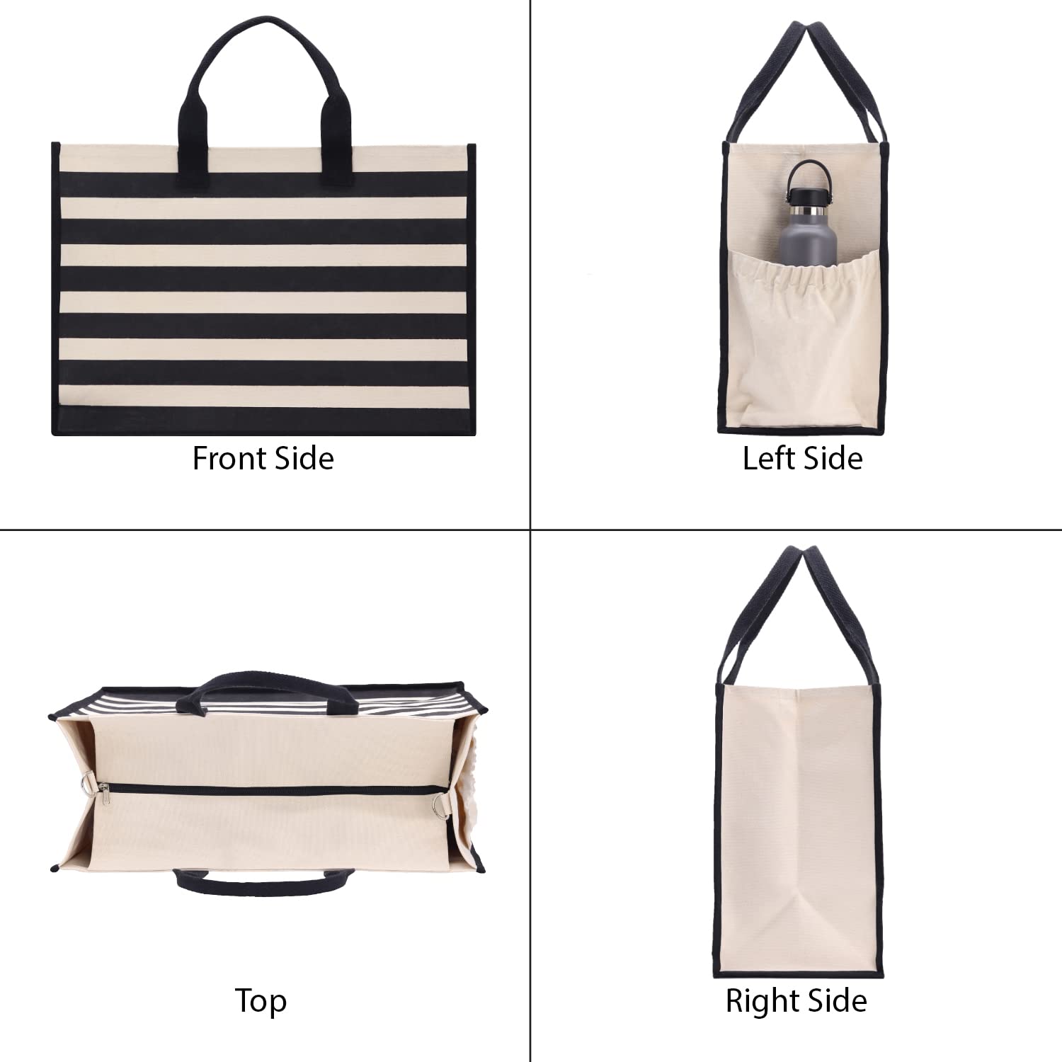 VANESSA ROSELLA XL Beach Tote Bag - Cotton Canvas Zipper Tote for Pool, Travel & Picnic