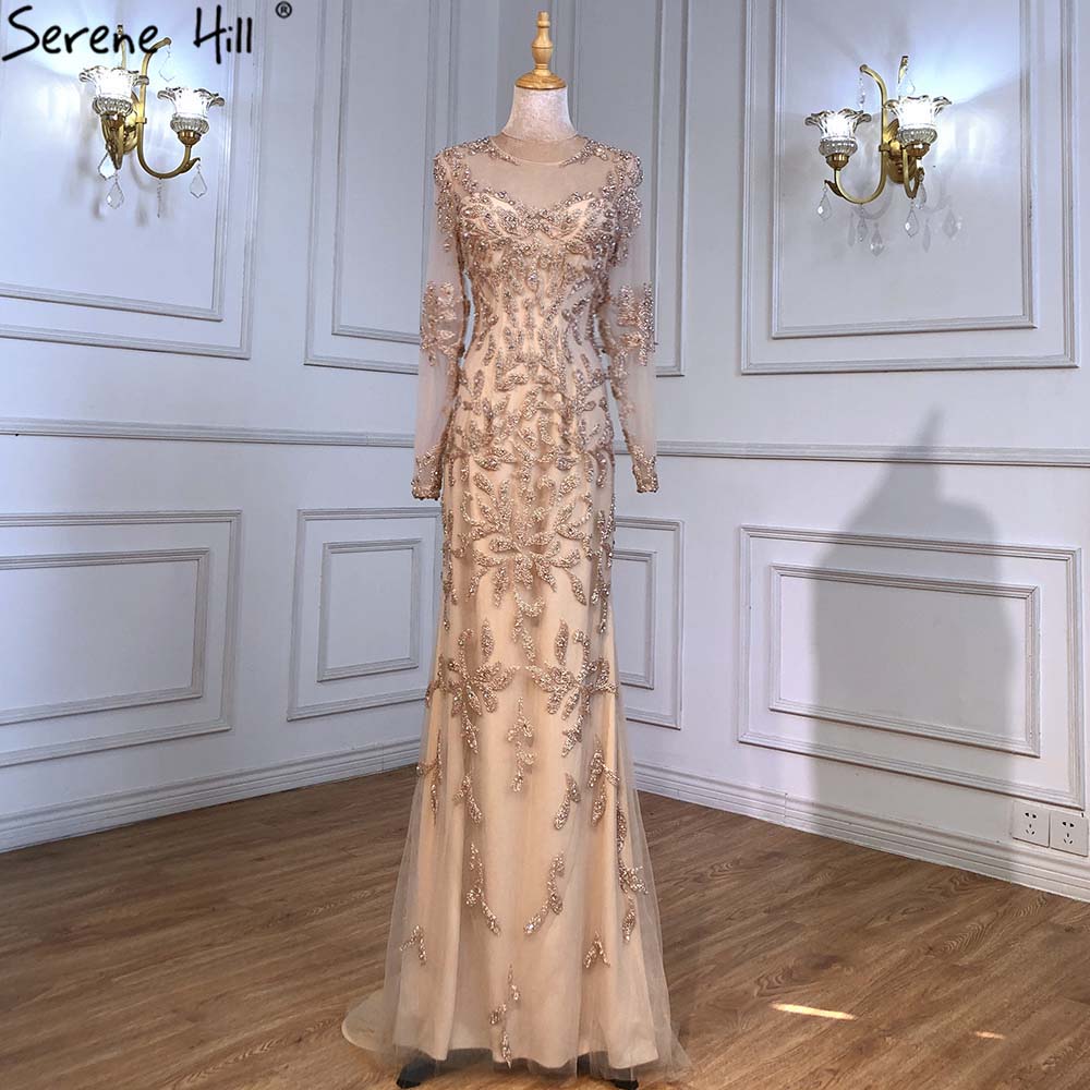 Luxury Muslim Blue Mermaid Evening Dress for Women - Elegant Beaded Gown for Party, Wedding & Special Occasions | Serene Hill Collection 2025 | LA71479
