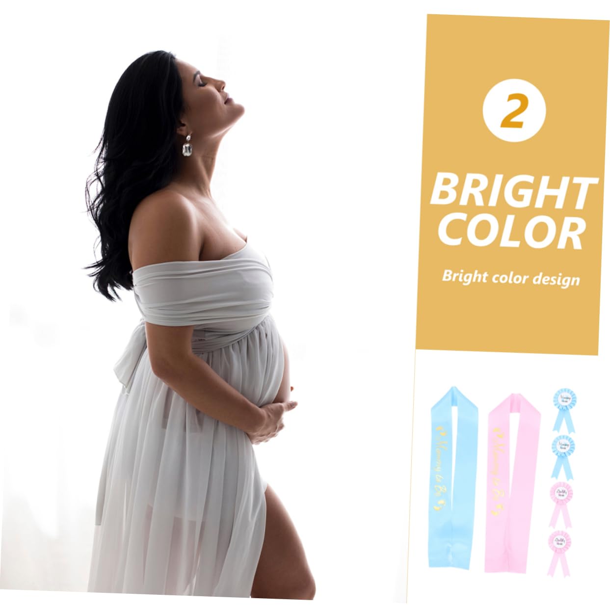2 Sets Maternity Belt & Shower Badge Pins for Mom and Dad to Be - Comfortable Pregnancy Support & Gender Reveal Party Accessories - Perfect for Baby Showers, Maternity Photos, and Parenting Announcements
