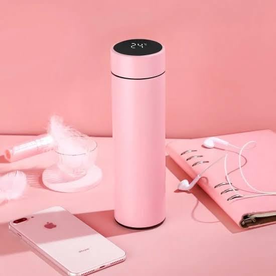 Stainless Steel Water Bottle with LED Temperature Display - Double Wall Vacuum Insulated Thermos Flask (Pure Pink) - Perfect for Gym, Hiking, Office & Travel Hydration