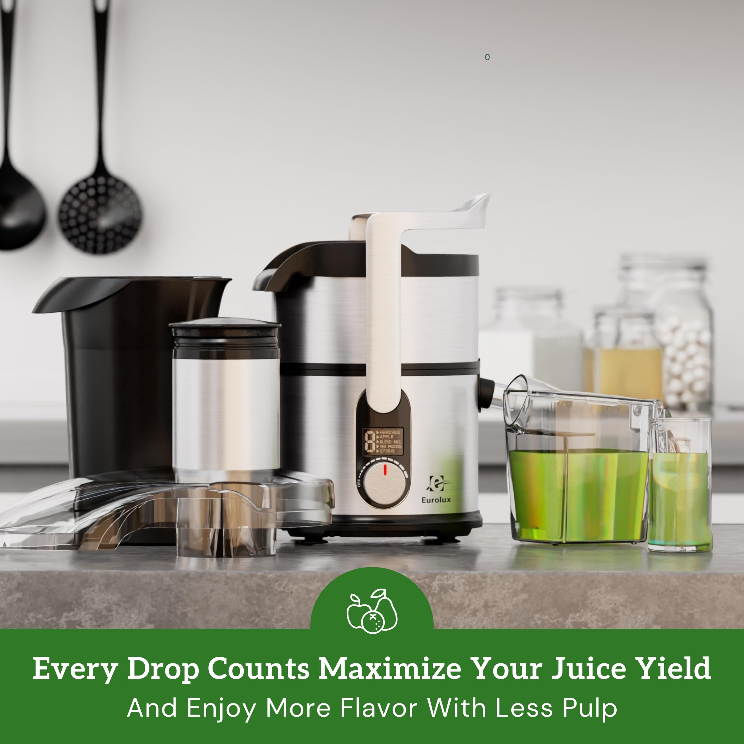 Eurolux 800W High-Speed Centrifugal Juicer - Professional Juice Extractor for Whole Fruits & Vegetables with 3
