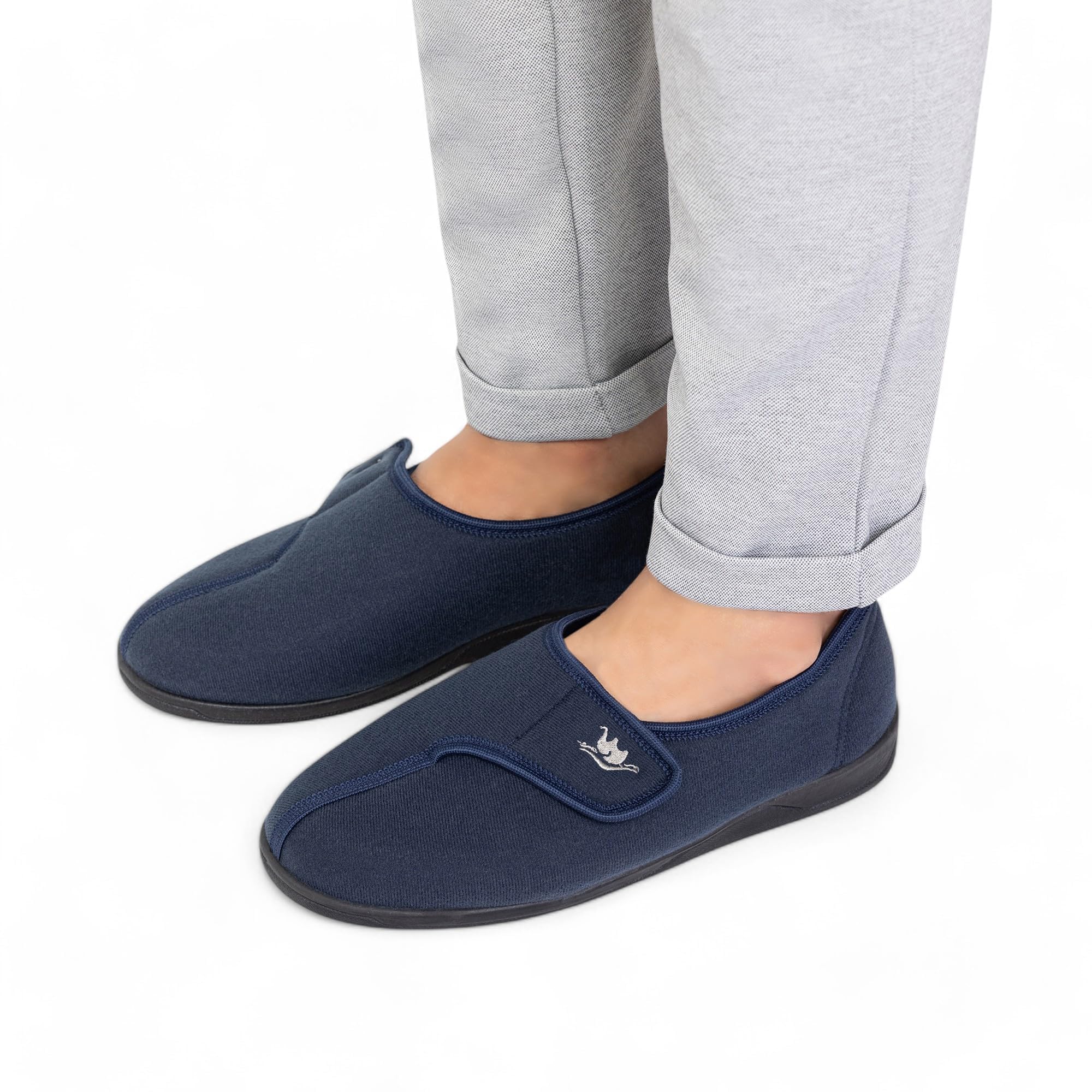 Men's Wide & Extra-Wide Memory Foam Slippers with Adjustable Closure - 80D Plush Fleece Lining for Arthritis & Edema Relief - Breathable, Machine Washable House Shoes with Anti-Slip Sole for Indoor/Outdoor Use - Perfect for Relaxing at Home, Post-Surgery Recovery & Cold Weather Comfort