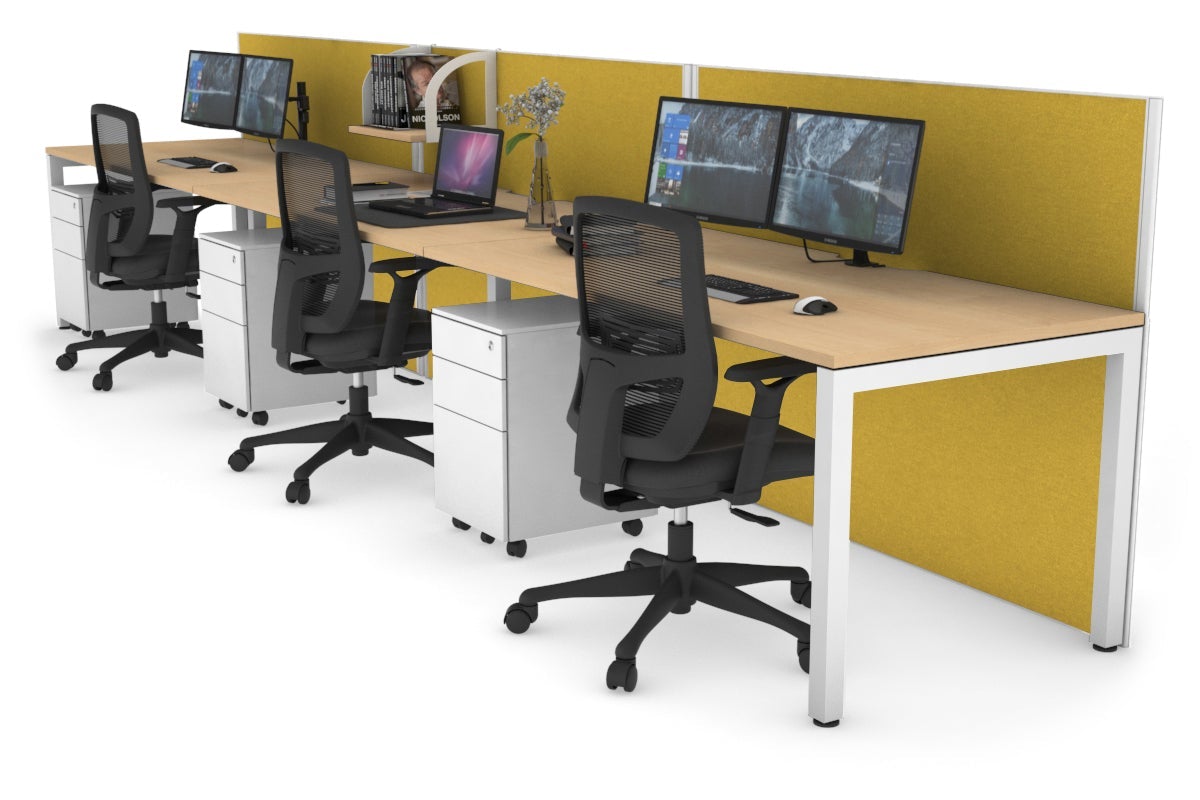 Horizon Quadro 3-Person Office Workstation with Square Legs - 1400L x 800W Dimensions, Cable Management Scallop - Perfect for Collaborative Workspaces & Modern Offices