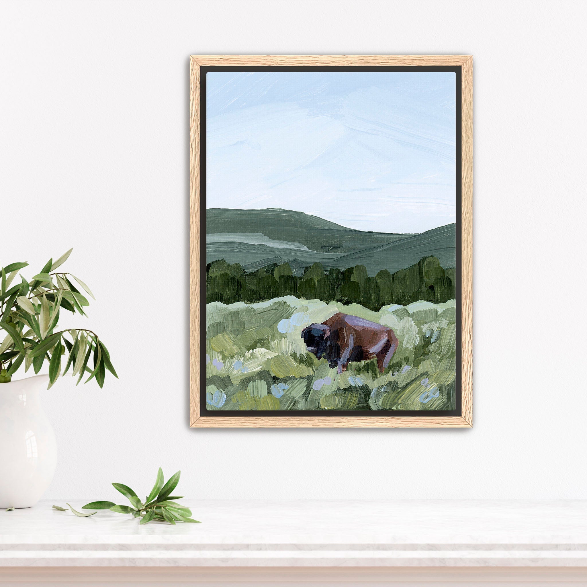 Yellowstone National Park Wildlife Grazing Art Print - Stunning Bison & Elk Landscape Wall Decor for Home, Office & Cabin