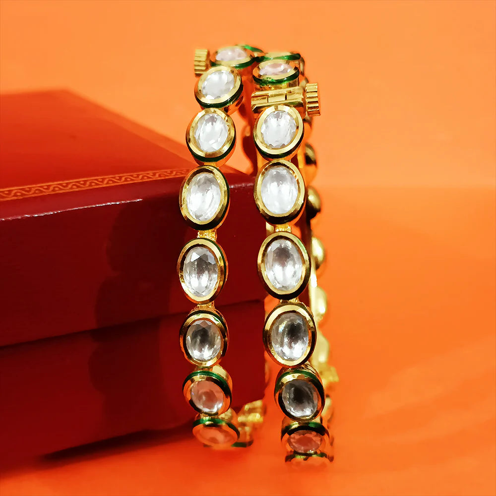 Luxury Gold Plated Royal Kundan Openable Bangle Bracelet for Women - Elegant Indian Jewelry for Weddings, Parties & Special Occasions (Design 133)