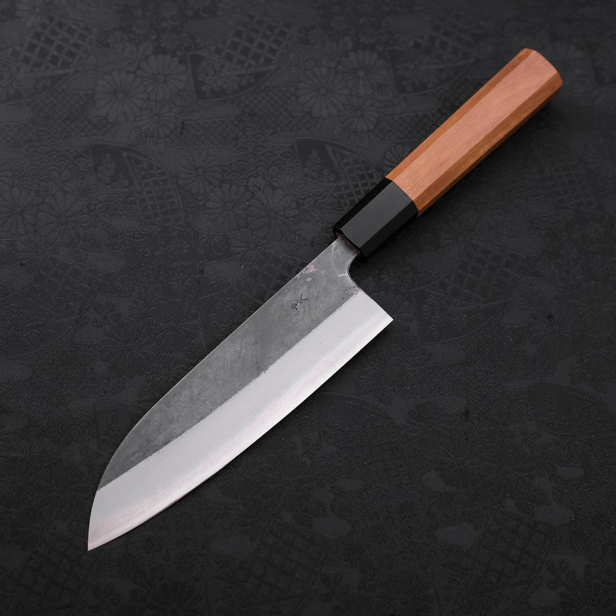 Premium Santoku Knife - Blue Steel #2 Kurouchi Finish with Buffalo Teak Handle (165mm) - Ideal for Sushi, Vegetables & Meat Cutting - Professional Japanese Kitchen Knife for Chefs & Home Cooks