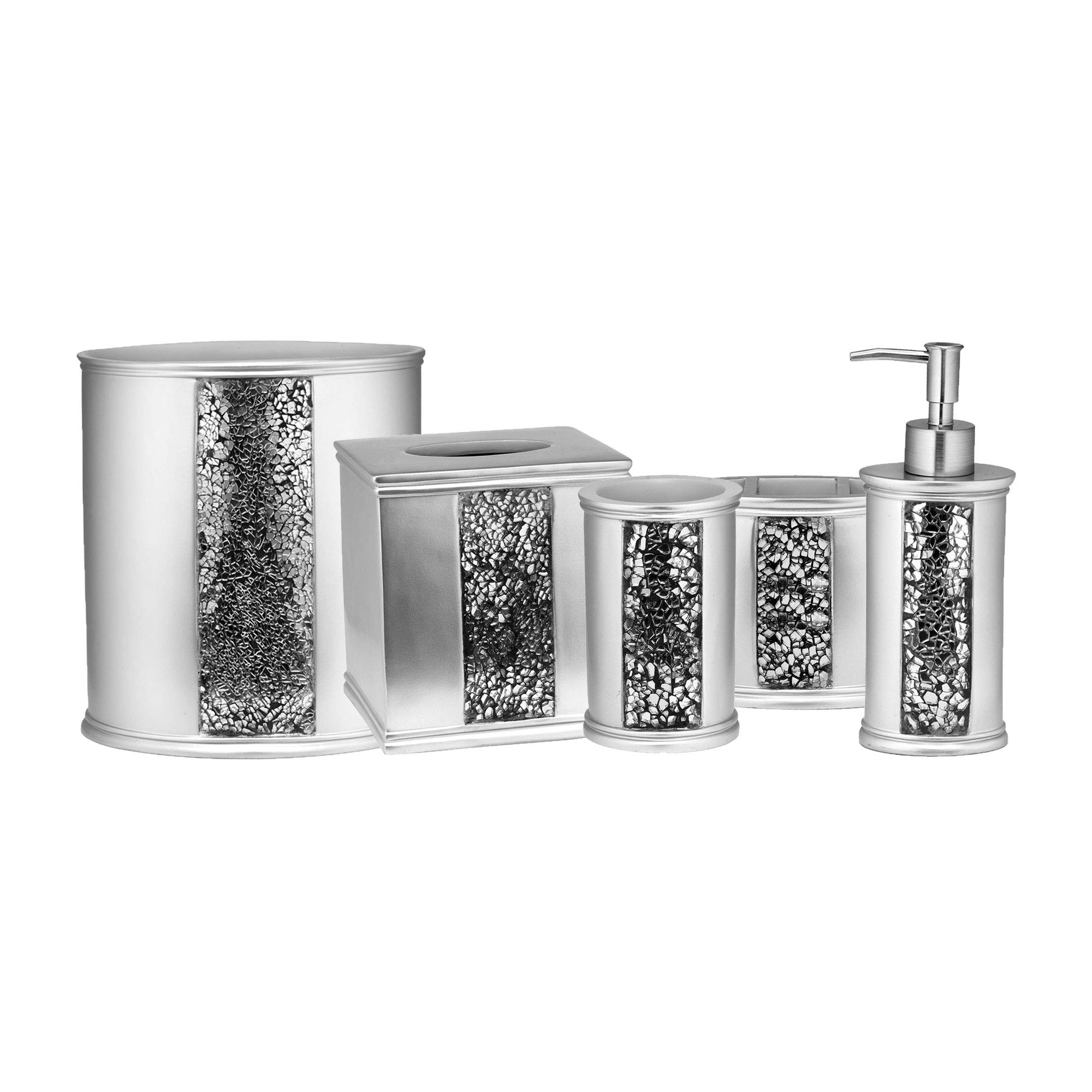 Luxury 13-Piece Full Bath Accessories Set - Includes Shower Curtain, Bath Towels, Bath Mat in Silver | Modern Bathroom Decor for Home & Hotel Use
