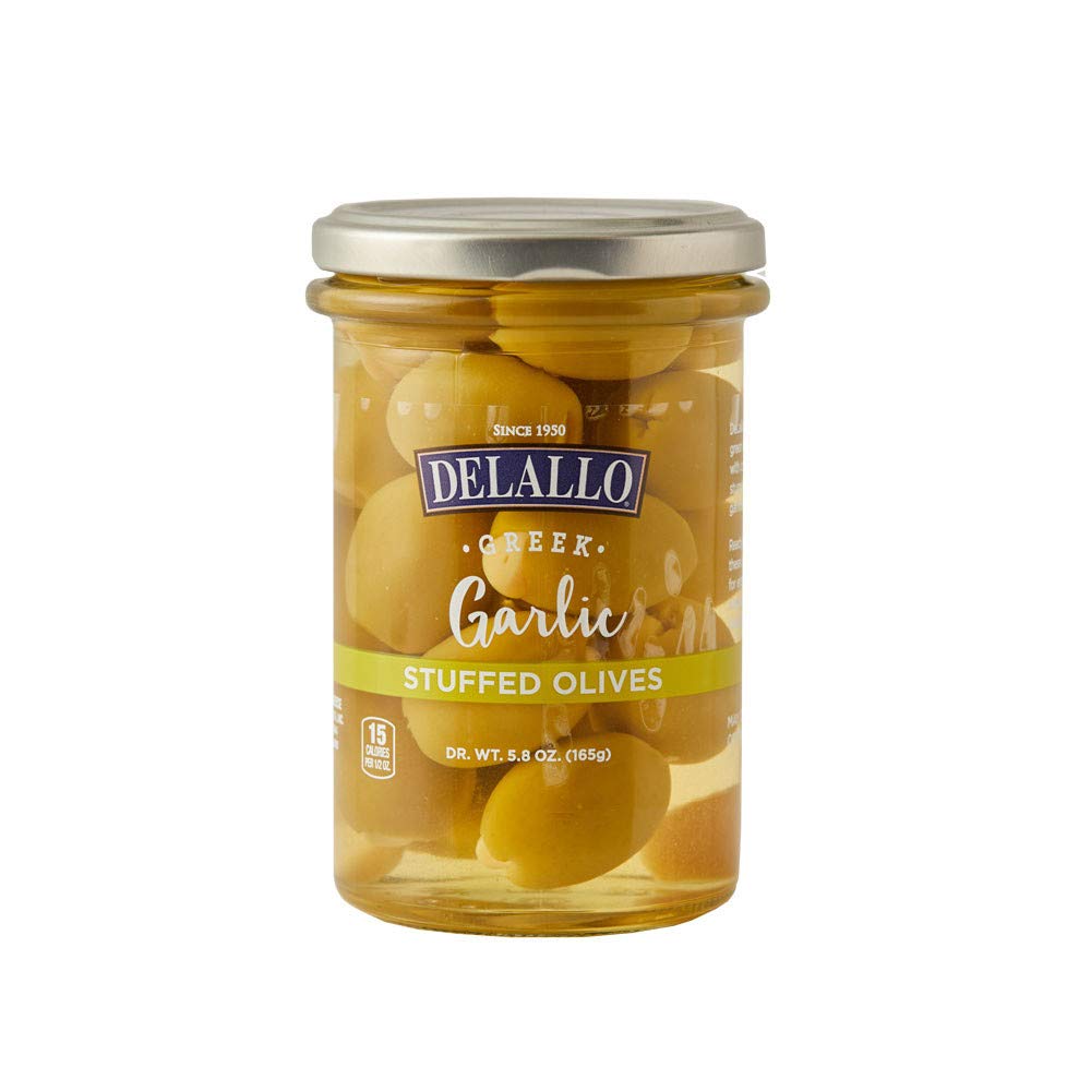 DeLallo Garlic Stuffed Olives in Jar - Pack of 6 | Premium Italian Marinated Olives with Whole Garlic | Perfect for Charcuterie Boards, Cocktail Garnish & Mediterranean Recipes