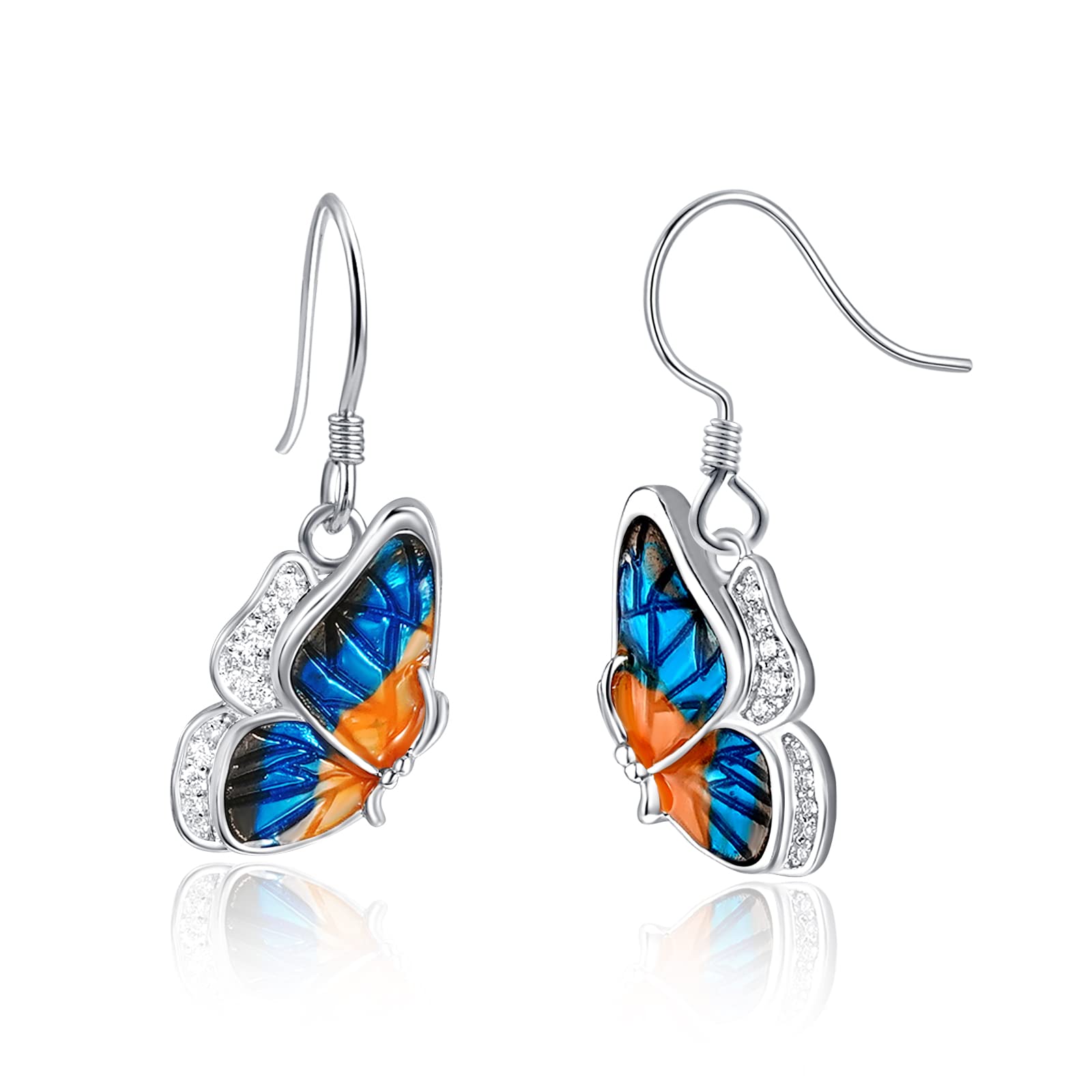 TANGPOET Sterling Silver Blue Butterfly Dangle Drop Earrings for Women - Hypoallergenic Hook Earrings for Sensitive Ears | Perfect for Parties, Weddings & Everyday Wear