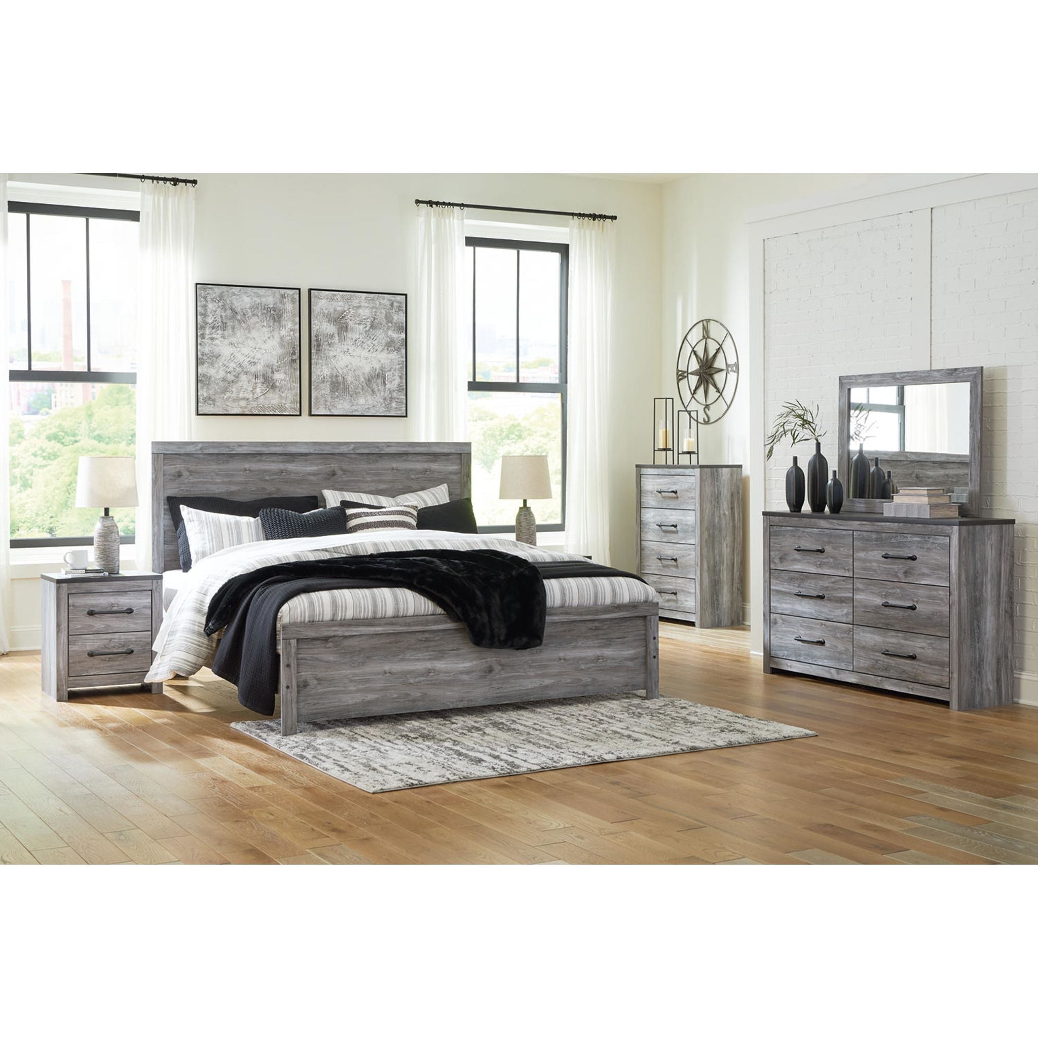 Bronyan 6-Piece Panel Bedroom Set - Queen Size Bed Frame, Nightstand & Dresser - Modern Wooden Furniture for Master Bedroom Decor & Guest Room Setup