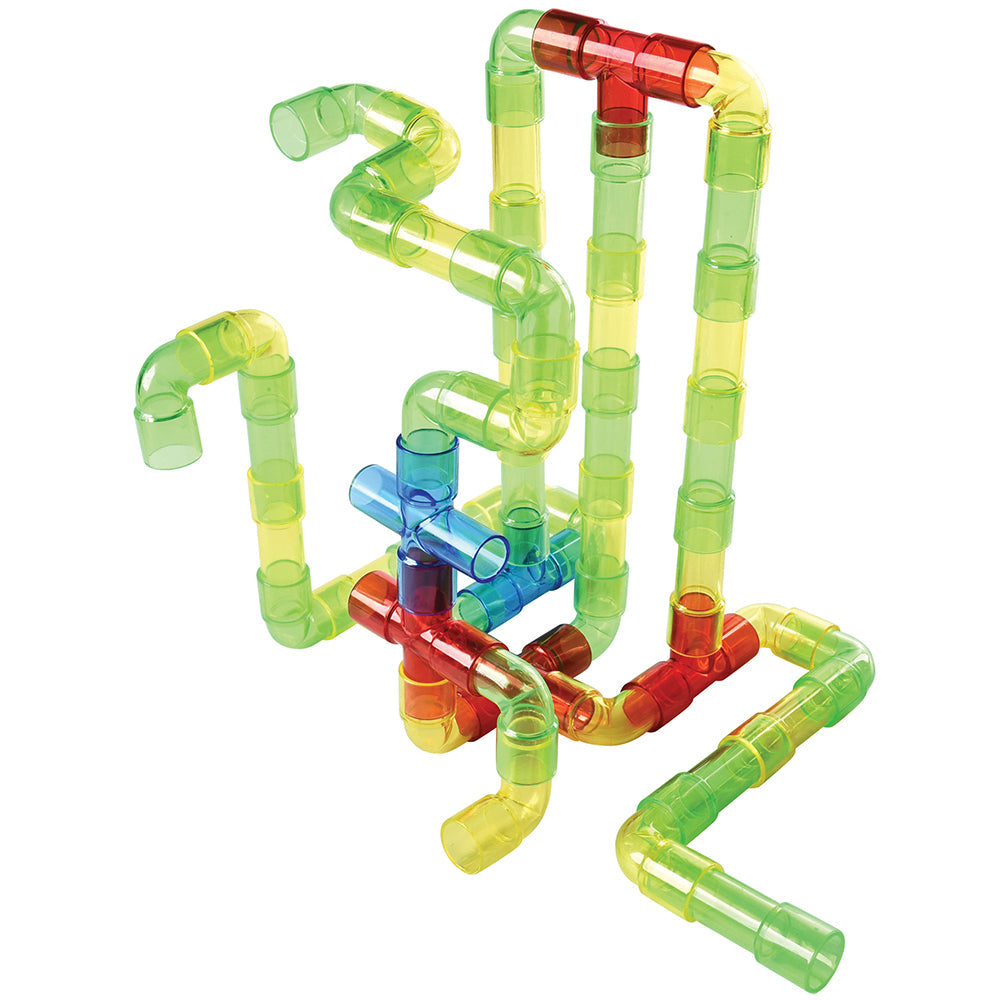 Constructive Playthings Translucent Pipe Builders - 80 Piece STEM Building Toy Set for Kids, Creative Construction Learning Toys for Preschool & Classroom | Perfect for Sensory Play, Light Table Activities & Early Engineering Skills Development