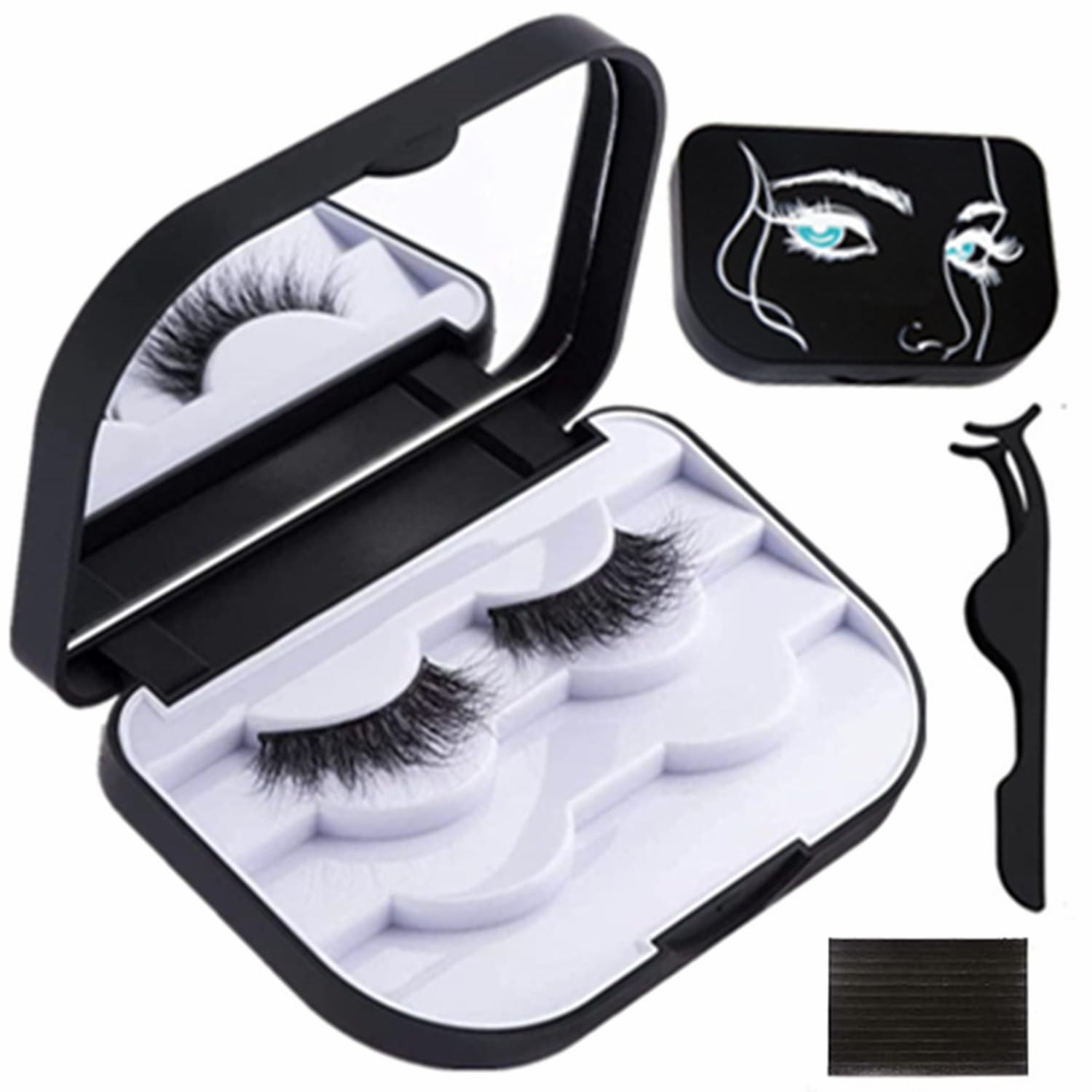 Premium Magnetic Eyelash Storage Case with Mirror - False Eyelash Organizer Box for Travel & Daily Use, Empty Cosmetic Container for Lash Extension Packaging (Black) | Perfect for Makeup Artists, Salon Professionals & Beauty Enthusiasts