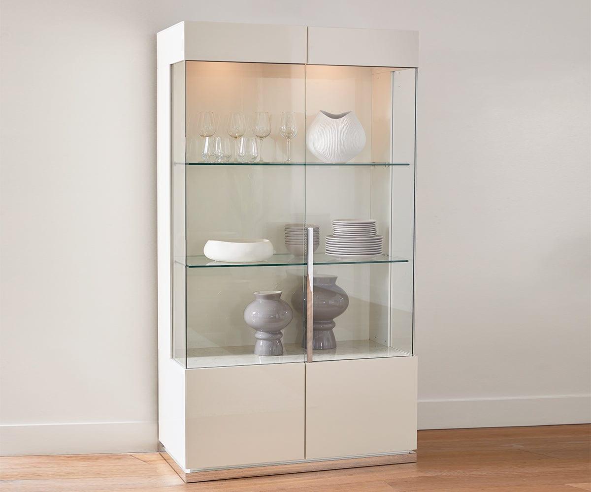 Luciana 2 Door Glass Curio Cabinet with LED Lights - Display Cabinet for Collectibles, China, and Home Decor - Perfect for Living Room, Dining Room, or Office Display