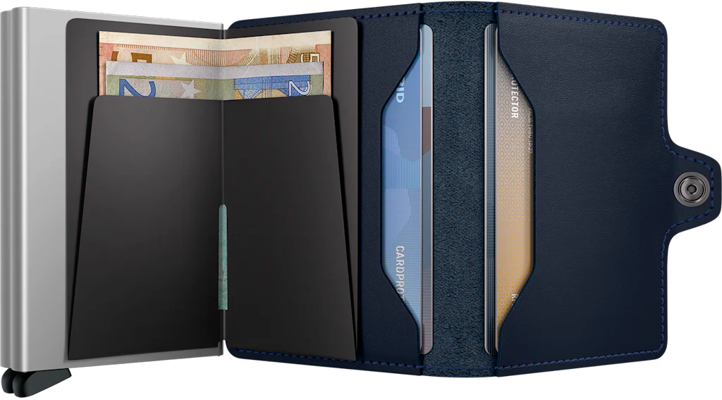 Twinwallet Genuine Leather Bifold Wallet for Men - Original Navy Blue - Perfect for Everyday Use, Travel & Business