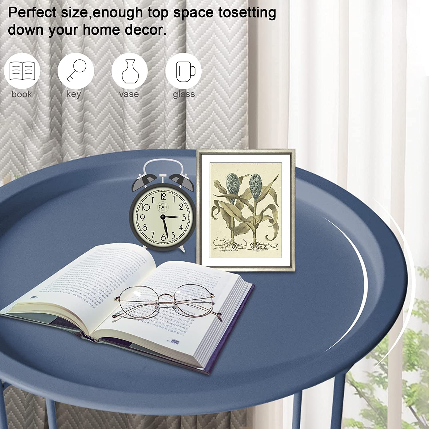 Garden 4 You 2-Piece Outdoor Side Table Set - Round Metal Folding Patio End Tables for Garden, Balcony & Living Room - Dark Blue - Perfect for BBQs, Poolside Lounging & Indoor Decor