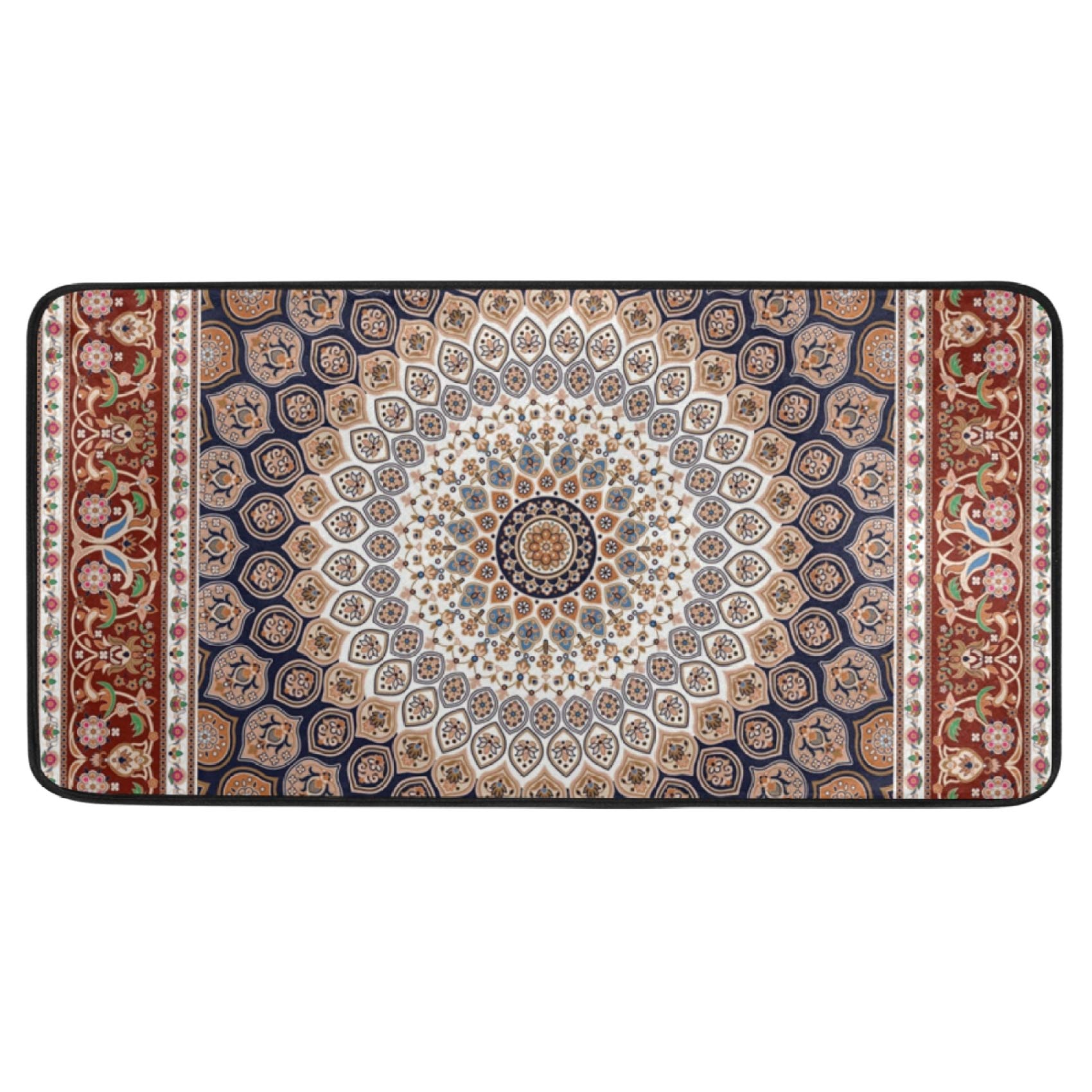 ALAZA Non-Slip Anti-Fatigue Kitchen Mat - 39x20 Inch Bohemian Mandala Design Brown Floor Rug for Under Sink, Office & Door Decor - Soft Standing Mat for Home, Kitchen & Workspaces