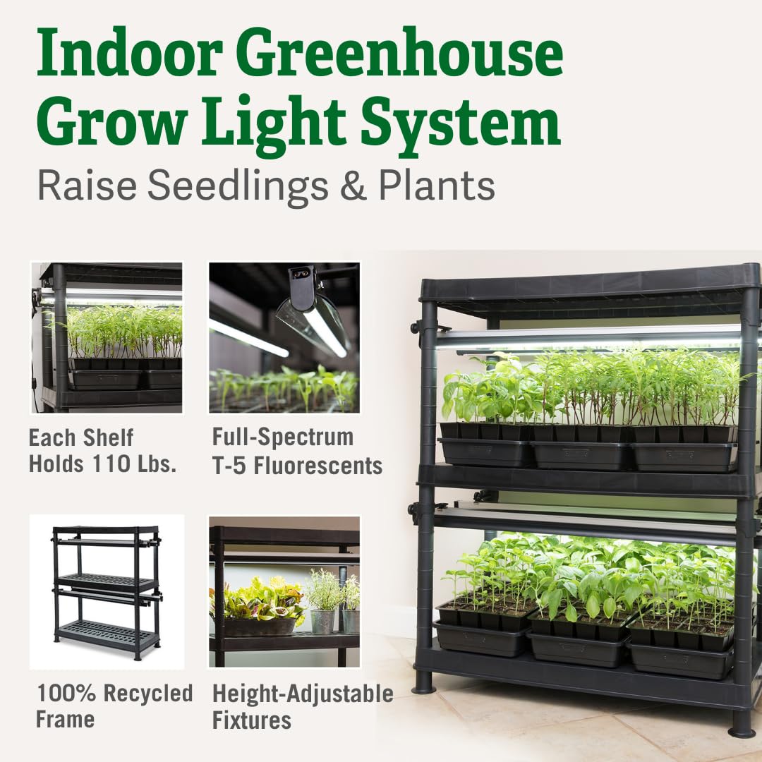 Gardener's Supply Company Stack-n-Grow 2-Tier Grow Light System Plant Stand with 4 Full Spectrum T-5 Fluorescent Bulbs - Energy Efficient Indoor Gardening Solution for Seed Starting, Houseplants & Succulents | Perfect for Home Greenhouses, Hydroponics & Urban Farming