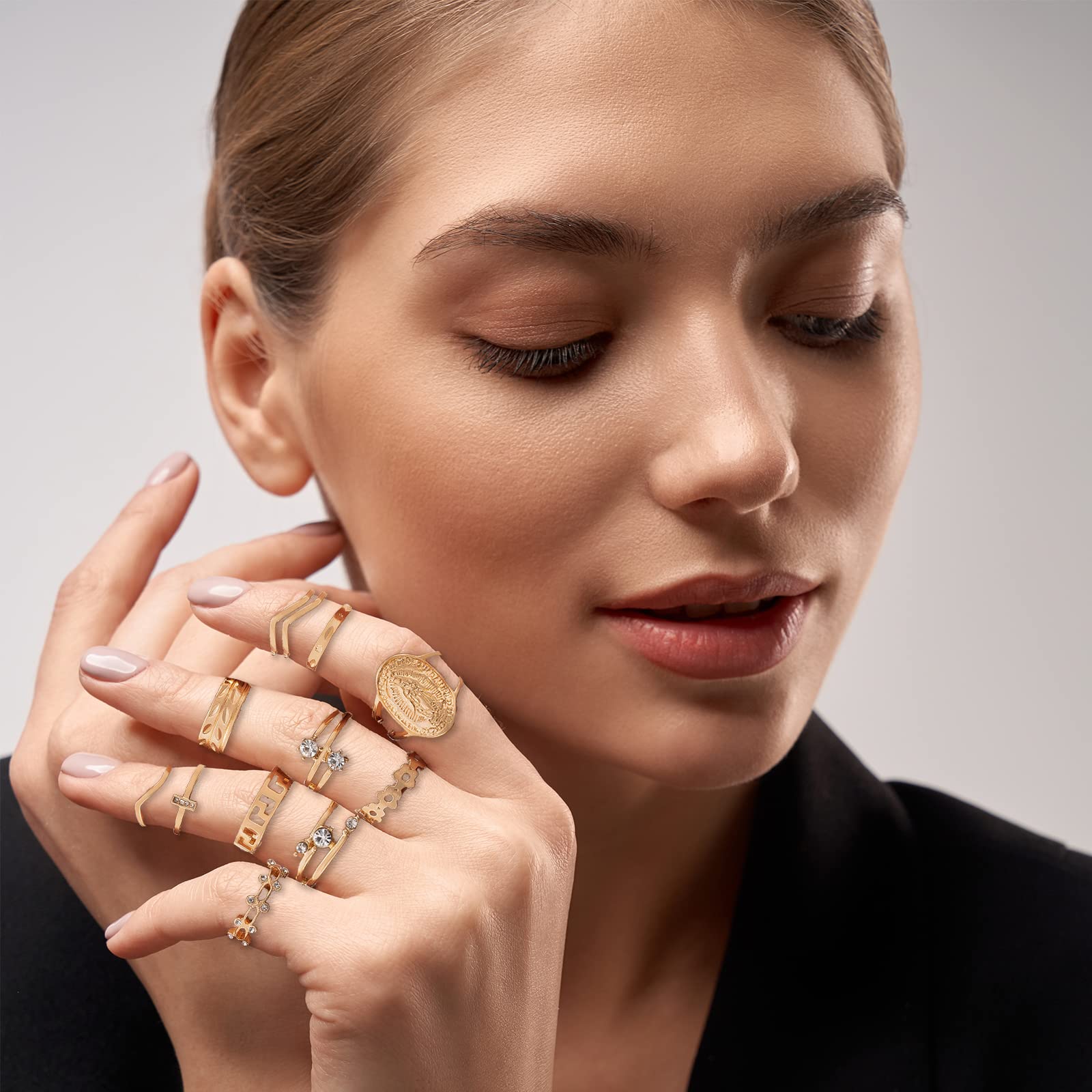Trendy Gold Stackable Rings for Women - Star, Moon & Heart Knuckle Rings Set | Boho Jewelry Pack for Birthday Gifts, Easter Basket Stuffers | Perfect for Everyday Wear, Parties & Special Occasions