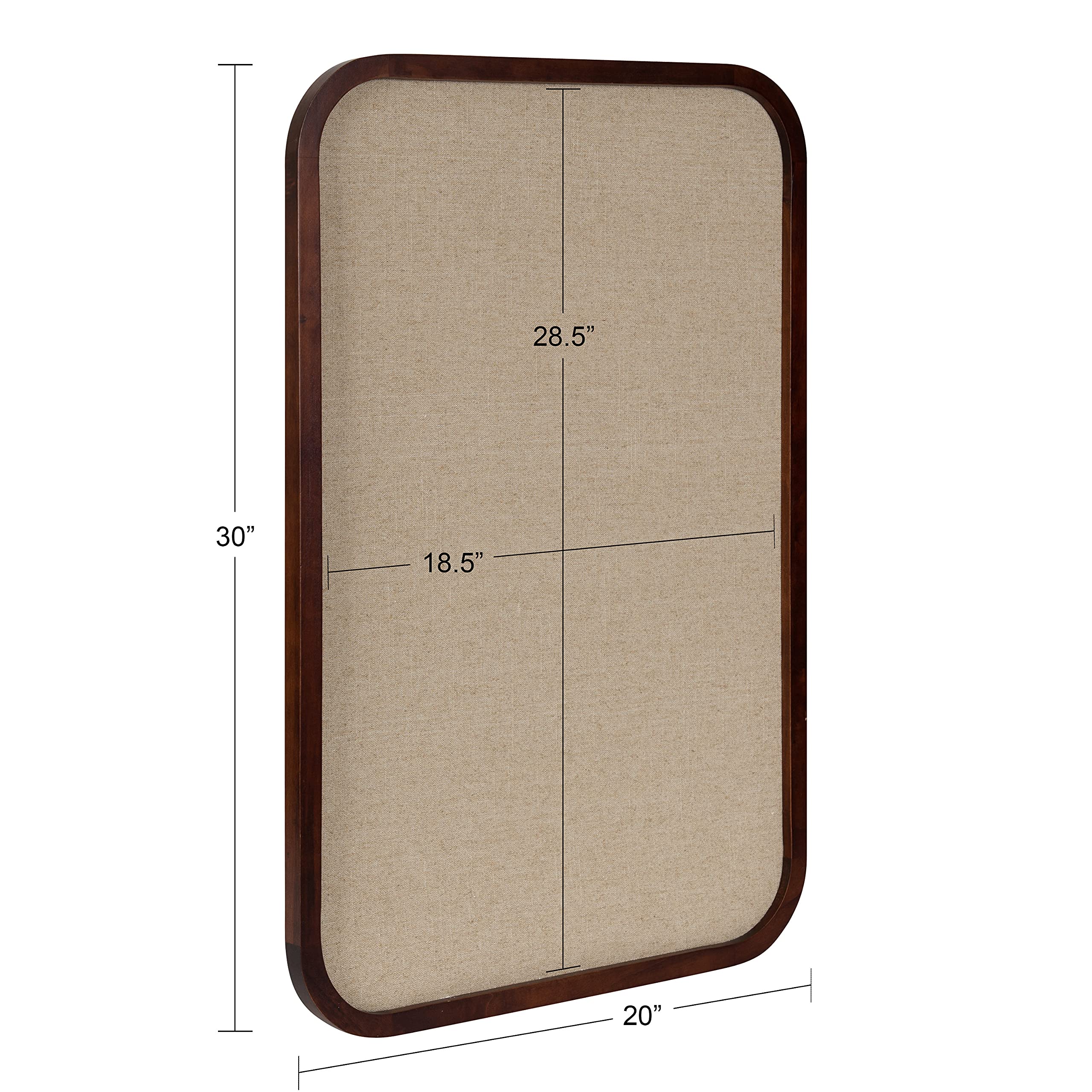 Kate and Laurel Hutton Transitional Pinboard - 20 x 30 Walnut Brown Fabric Bulletin Board with Radius Rectangle Frame | Wall Organizer for Home Office, Dorm Room & Classroom Decor