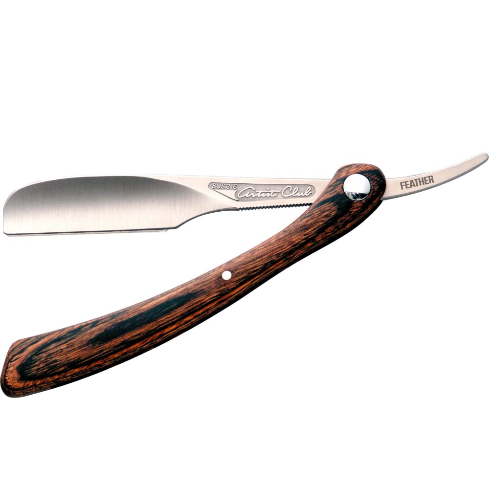 Feather Artist Club Wood DX Folding Handle Razor - Premium Japanese Straight Razor for Men's Shaving & Grooming - Perfect for Barbershop & Home Use