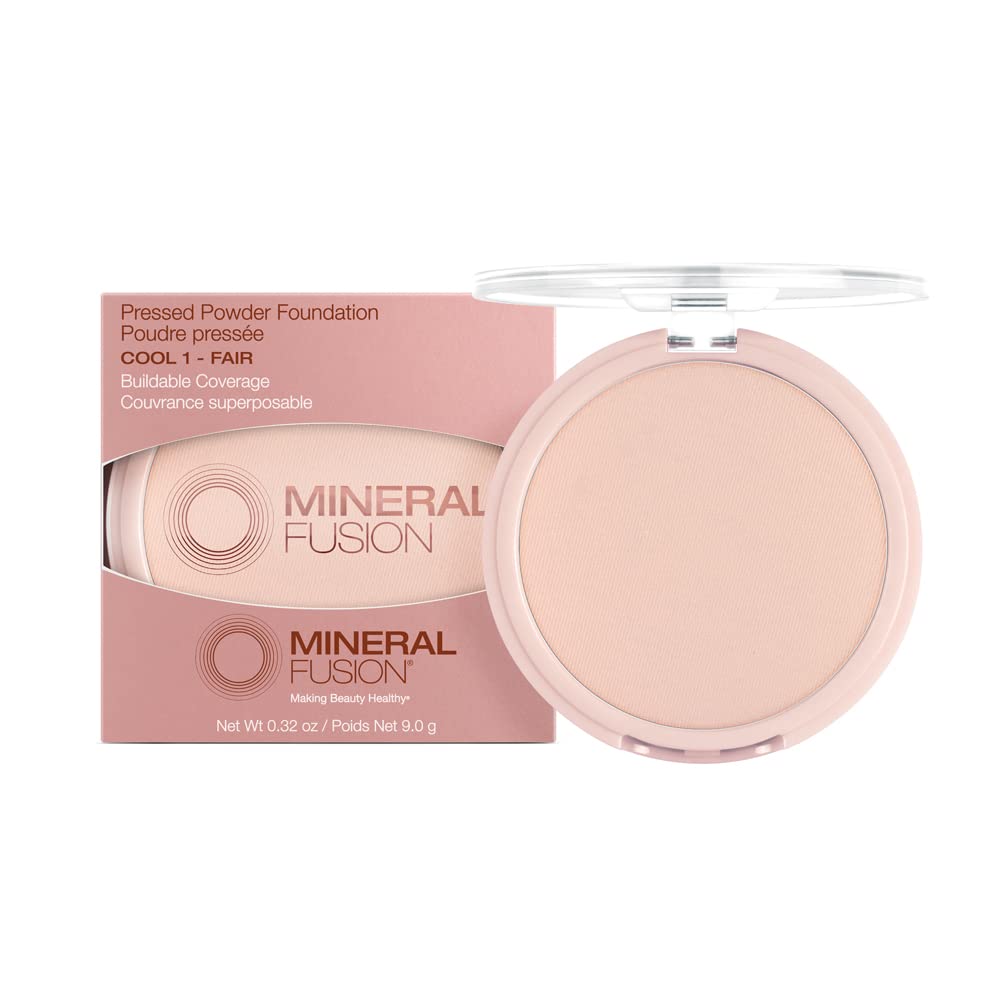 Mineral Fusion Pressed Powder Foundation - Cool 1, Vegan & Cruelty-Free, Oil-Free Matte Finish for All-Day Wear | Perfect for Sensitive Skin & On-The-Go Touch Ups