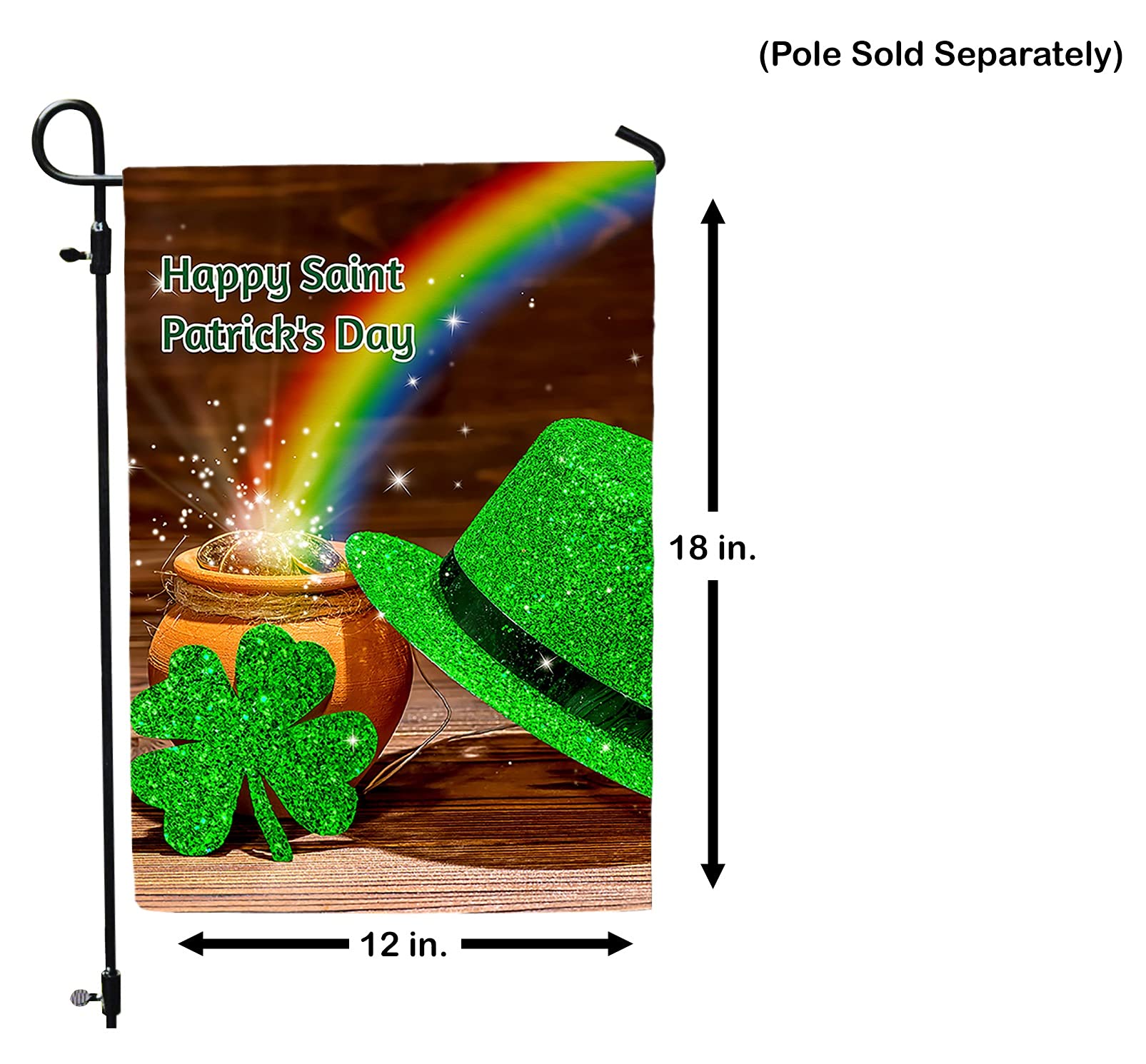 St. Patrick's Day Garden Flag - Double Sided 12x18 Inch Leprechaun Pot of Gold Irish Flag with Shamrock & Rainbow Design - Perfect for Outdoor Decor, Yard Signs, and St. Patrick's Day Celebrations