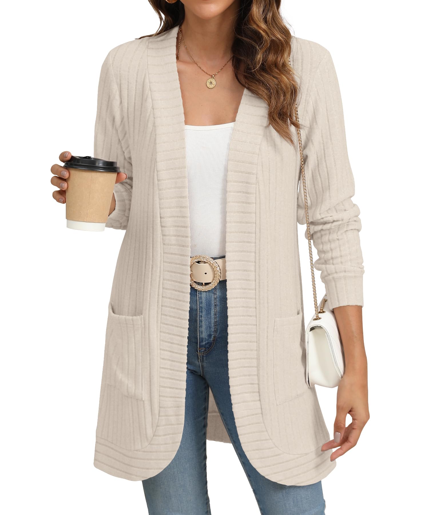 Women's Lightweight Long Sleeve Open Front Cardigan - Casual Loose Knit Sweater with Pockets | Perfect for Office Wear, Layering & Fall Fashion Outfits