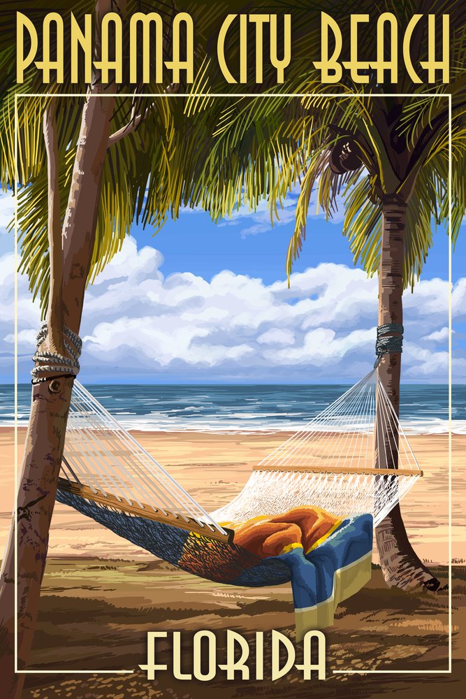 Florida Beach Wall Art - Signed 24x36 Panama City Beach Hammock & Palms Print - Coastal Decor for Living Room, Bedroom & Office
