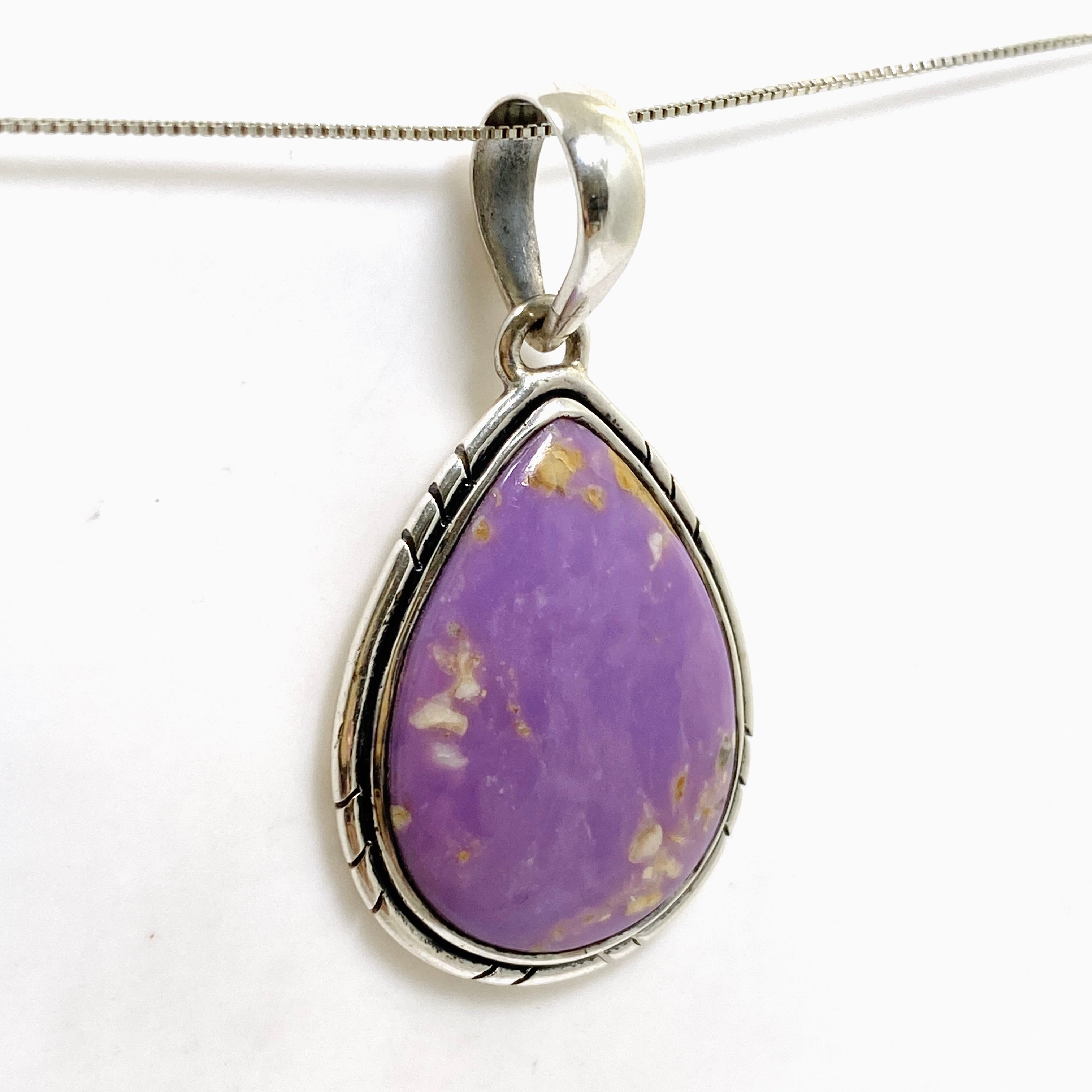 Natural Phosphosiderite Teardrop Cabochon Pendant in Sterling Silver Setting - Unique Handmade Jewelry for Women - Perfect for Boho Style, Gift Giving & Special Occasions